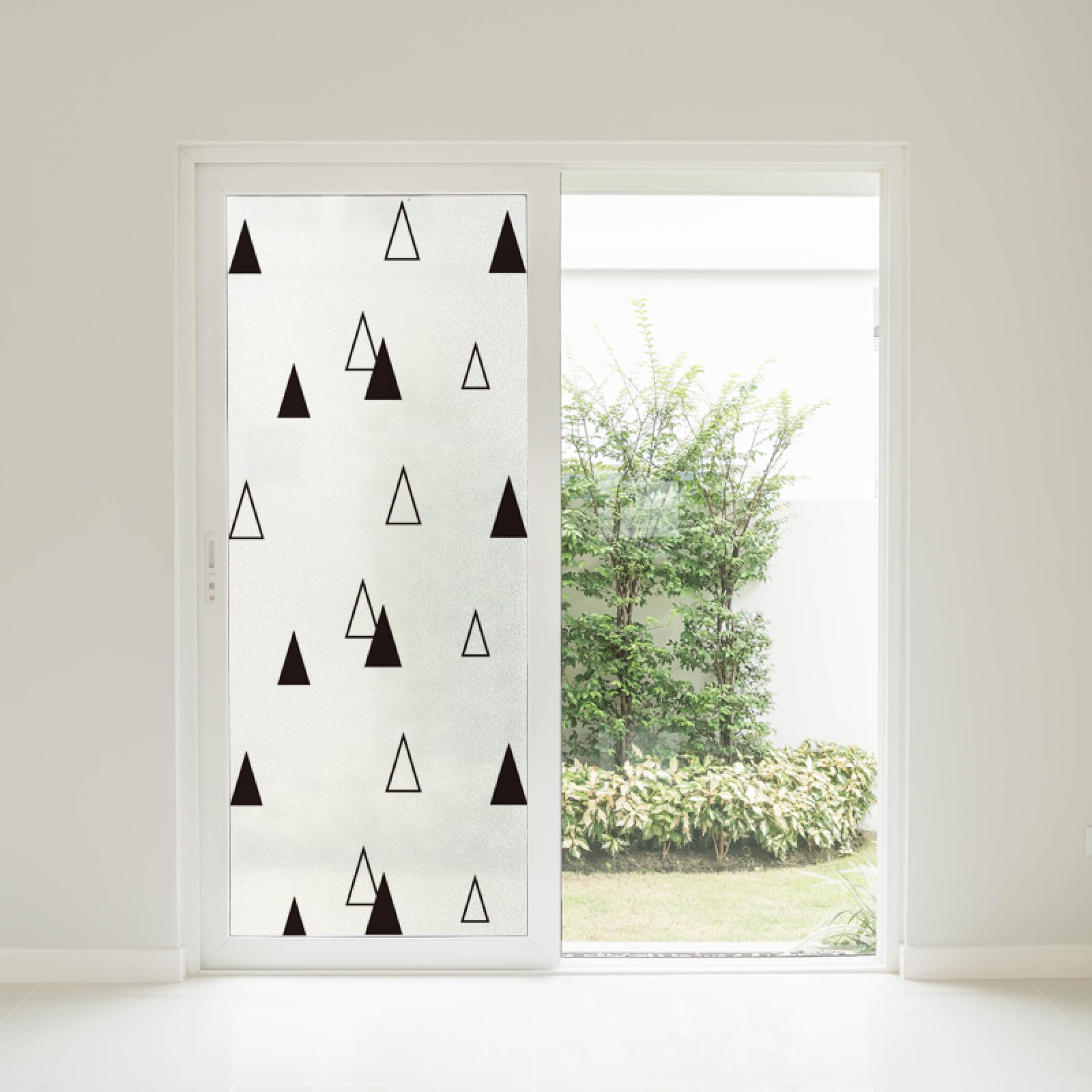 Fensterfolie Blickdicht Sichtschutzfolie, Sichtschutz für Fenster mit Dreieck-Aufdruck, Schwarz – Abziehen und Aufkleben, Keine Rückstände