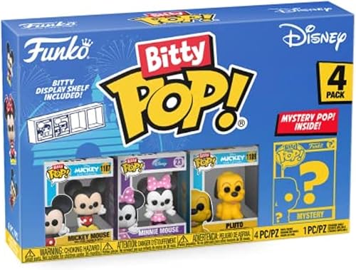 Funko Bitty POP! Disney - Mickey, paquete de 4 – Mickey Mouse, Minnie Mouse (vestido rosa), Plutón y un misterio sorpresa – 0.9 pulgadas (0.9 in)