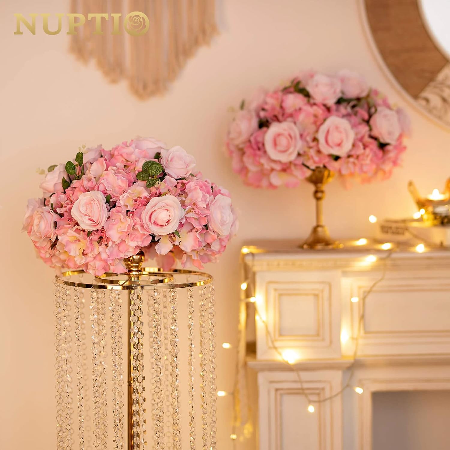 NUPTIO Flower Balls for Wedding Centerpieces - 6 Pcs 15.7 inch Diameter Fake Flower Ball Arrangement Bouquet Party Centerpieces for Tables - Pink Rose Bouquet Centerpiece Flowers for Wedding Table