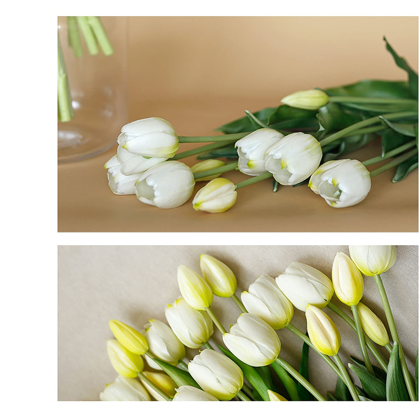 Flores Artificiales Ramo de Tulipanes Artificiales y jarrón de Cristal, Manualidades de plástico, Ramo para Sala de Estar, Adecuado para fie