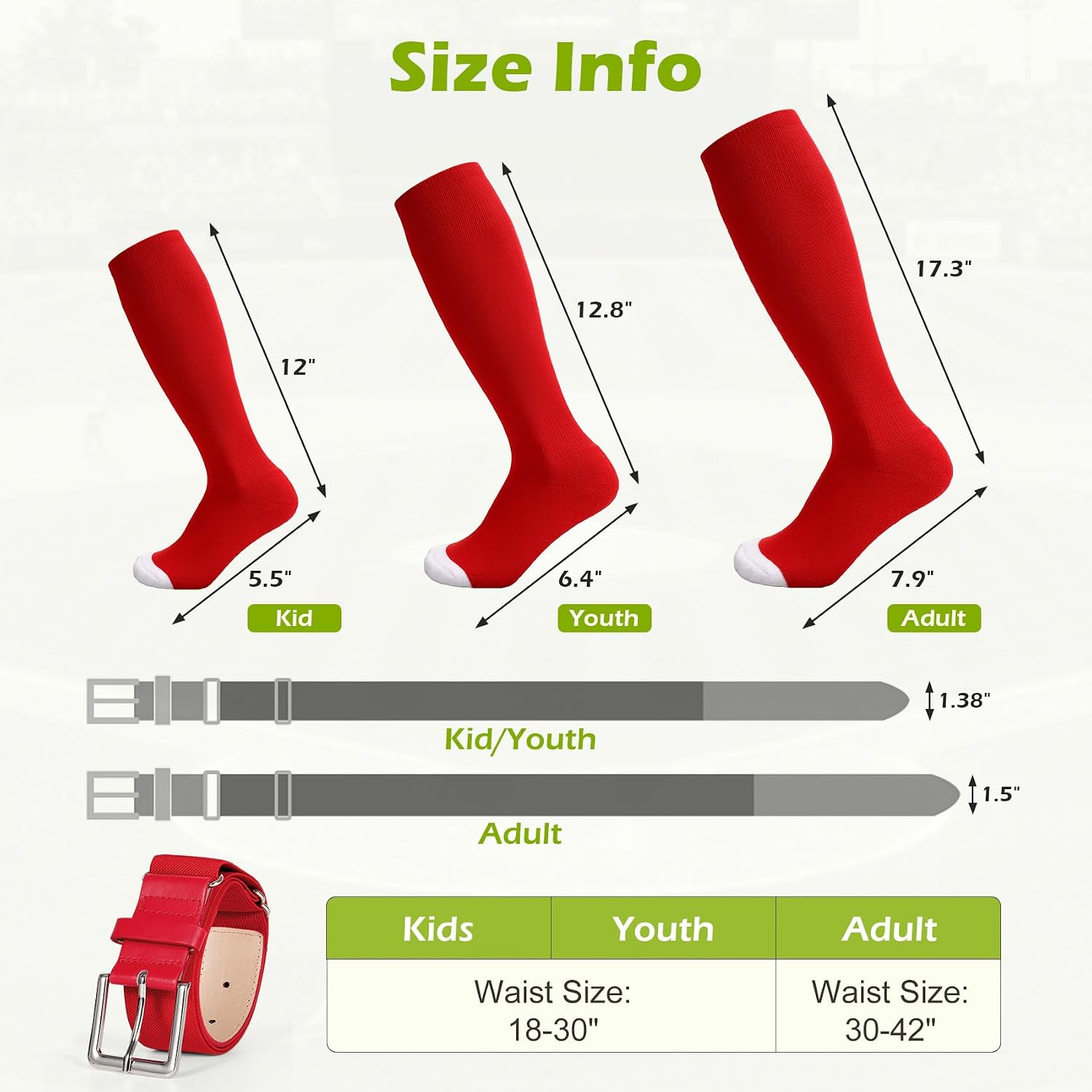 XZQTIVE 2 Pairs of Baseball Socks and 1 Belt Combo Set Adjustable Softball Socks and Belt for Youth Adult image 5
