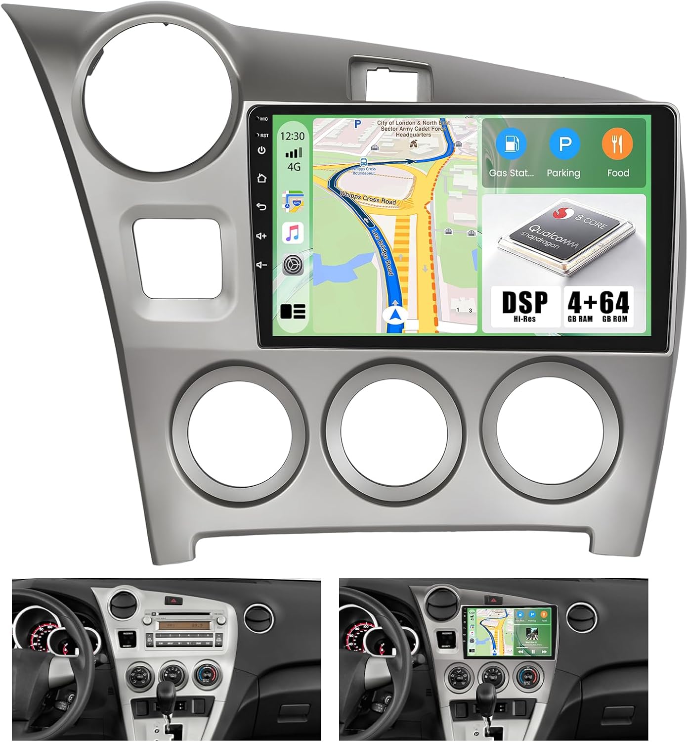 【Qualcomn Chipset】 8 Core 4+64GB Android Car Stereo for Toyota Matrix 2009 2010 2011 2012 2013 2014, 9 Inch Touch Screen Carplay Android Auto Radio DSP Hi-Res AHD Backup Camera Voice Assistant