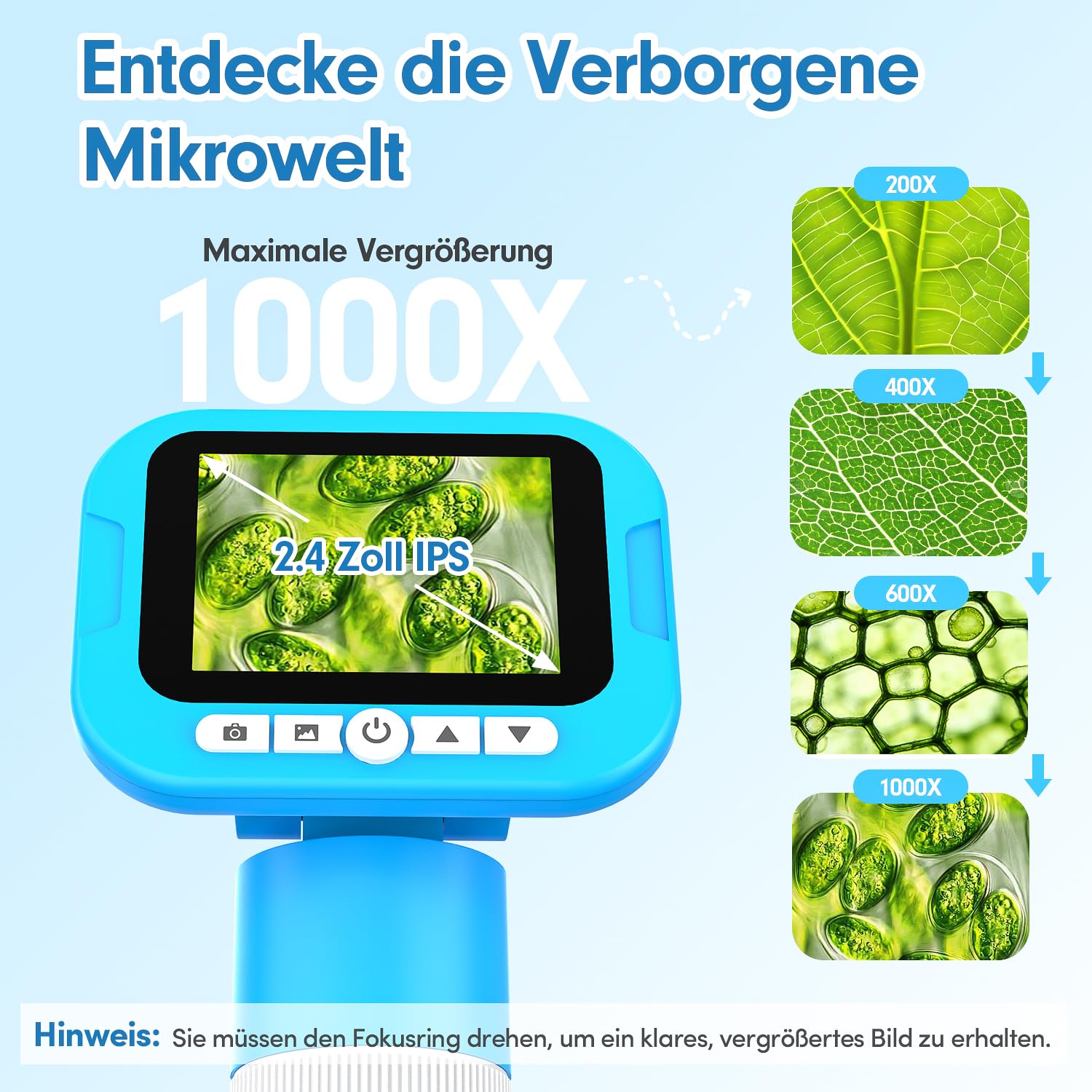 FINIBO Digitales Mikroskop für Kinder 1000X, 2,4″ Bildschirm, Kindermikroskop zum Lernen & Entdecken, mit USB Foto- & Videoaufnahme, Spielzeug ab 6 Jahre Jungen & Mädchen