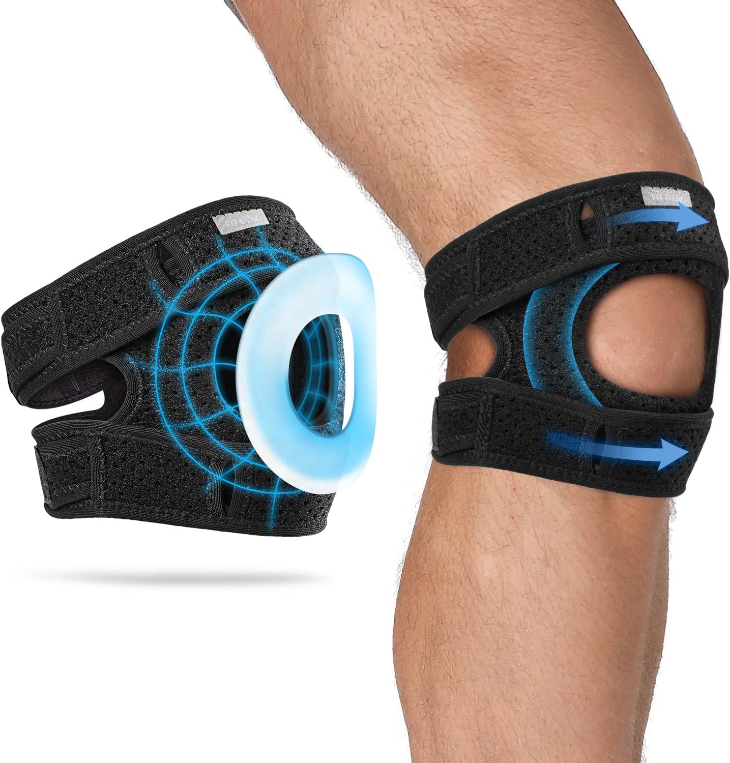 Fit Geno Patella Knee Brace for Women and Men, Patellar Tendon Support Strap with Side Stabilizers, Knee Band with Patella Gel Pads for Meniscus Tear Arthritis Pain Injury Running