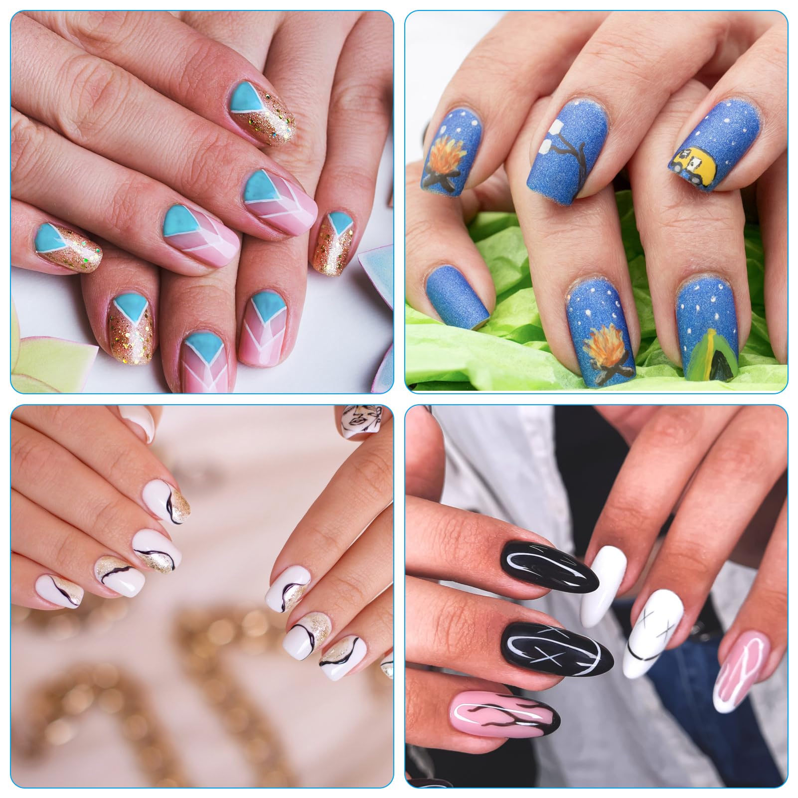 Set di 3 pennelli sottili per nail art, pennelli sottili per nail art in miniatura, pennelli per nail art fai da te, per brevi tratti, dettagli, sfumature, linee allungate