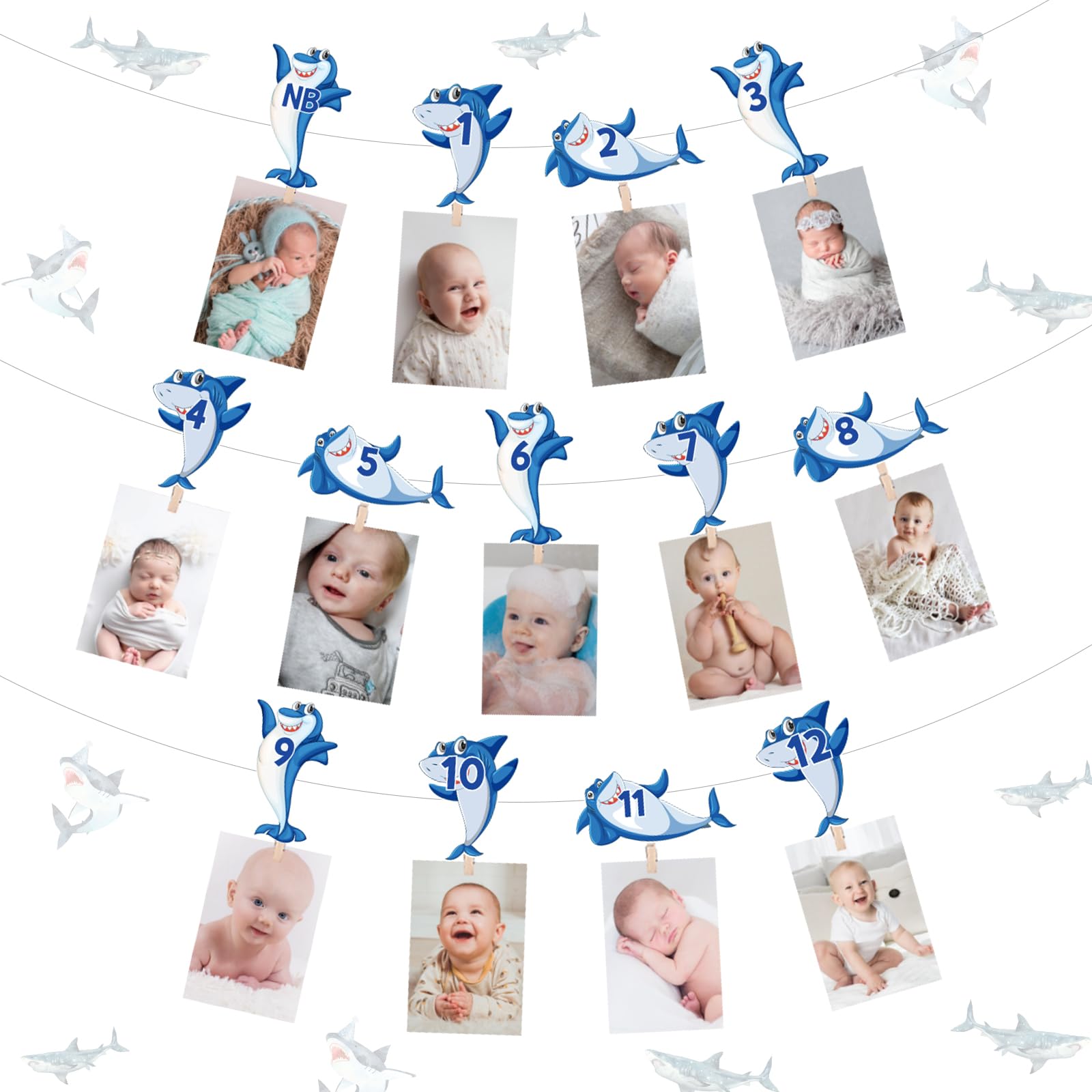 Shark First Birthday Banner - High Chair Banner With Photo Booth Props For Boy's 1st Party