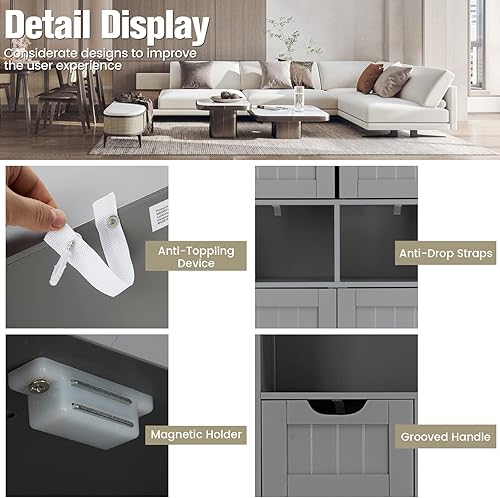 Miniatura 8 de LOKO Gabinete de almacenamiento de baño, organizador de almacenamiento multifuncional con 2 cajones extraíbles y estante ajustable, moderno armario