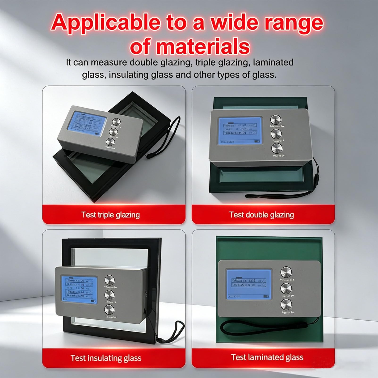 Medidor de grosor de vidrio, herramienta de medición de grosor de vidrio aislante LCD, precisión ± 0,1 mm, rango de 70 mm para vidrio, diseño compacto y portátil
