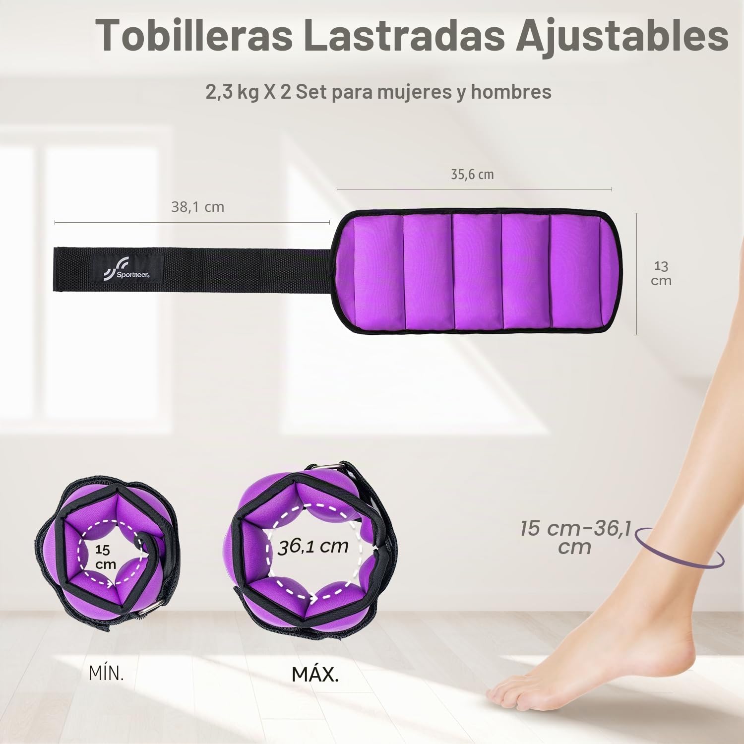 Sportneer Pesos ajustables para tobillos: pesas ajustables mejoradas para las piernas, pesas para gimnasio, fitness, entrenamiento, 0,5 – 2,3 kg por tobillo, 0,9 – 4,5 kg por par