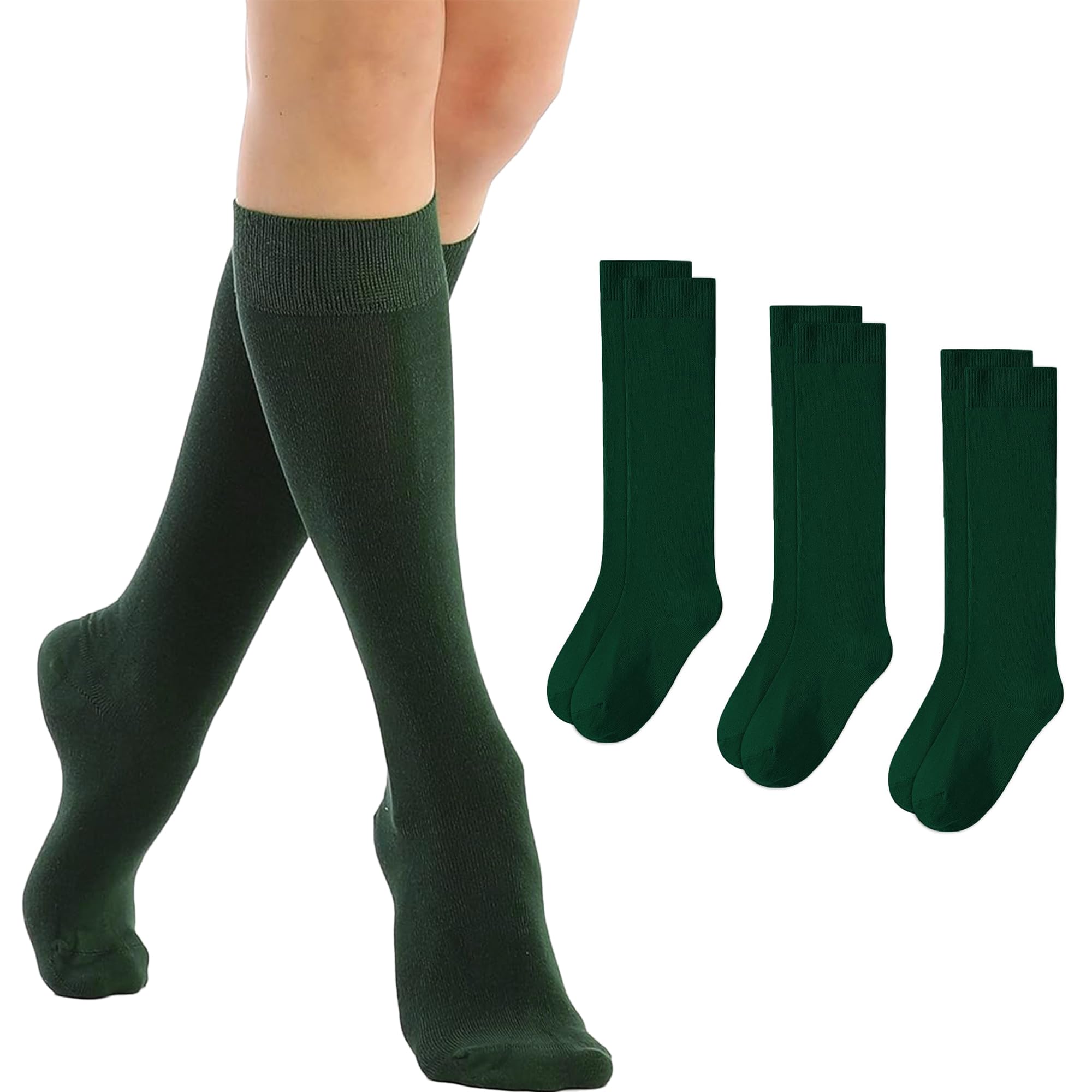 Generic Calcetines Altos Escolares para Niñas, Medias Largas de Algodón para Uniforme y Deporte, 3 pares