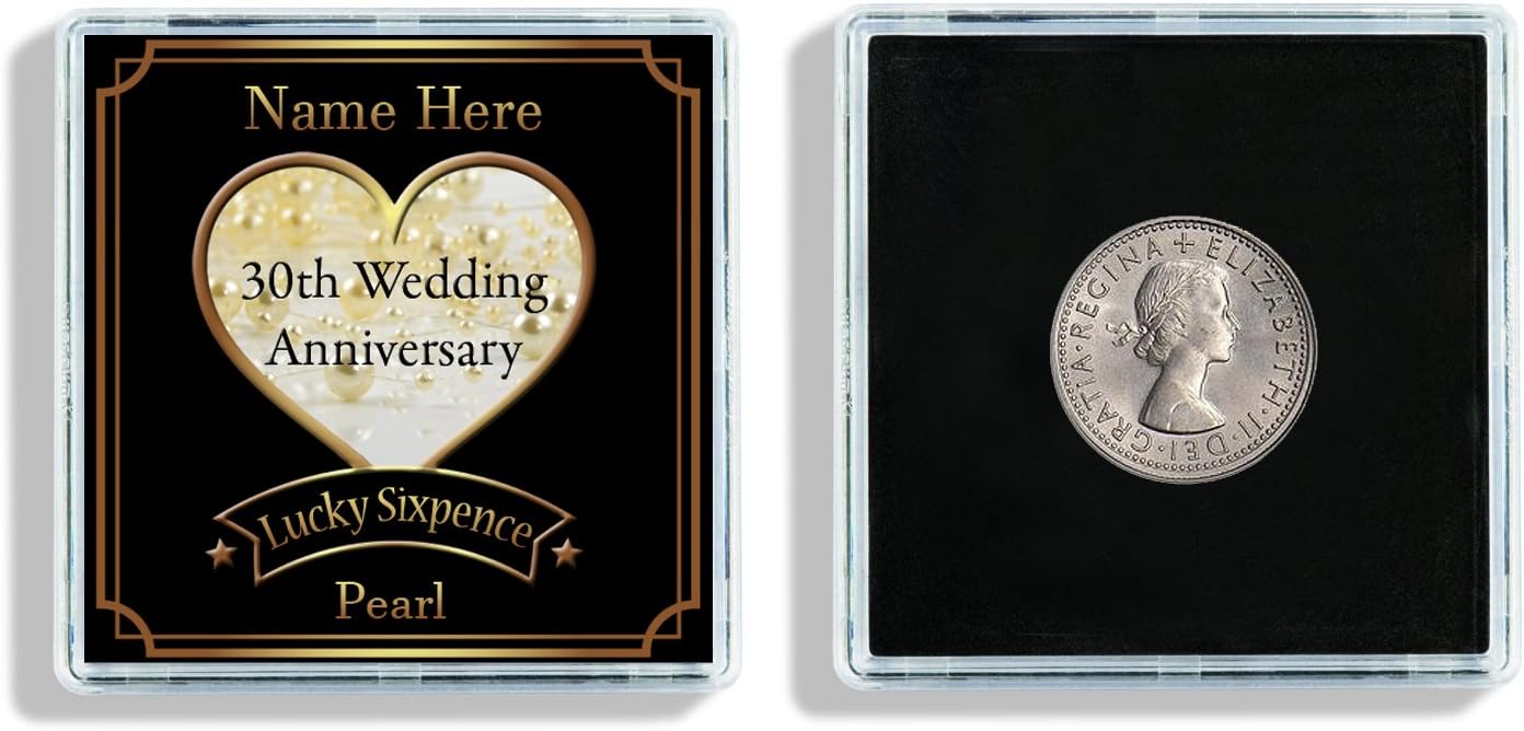 Personalised 30th Wedding Anniversary Lucky Sixpence Keepsake In Display Case Ideal Anniversary Gift W69