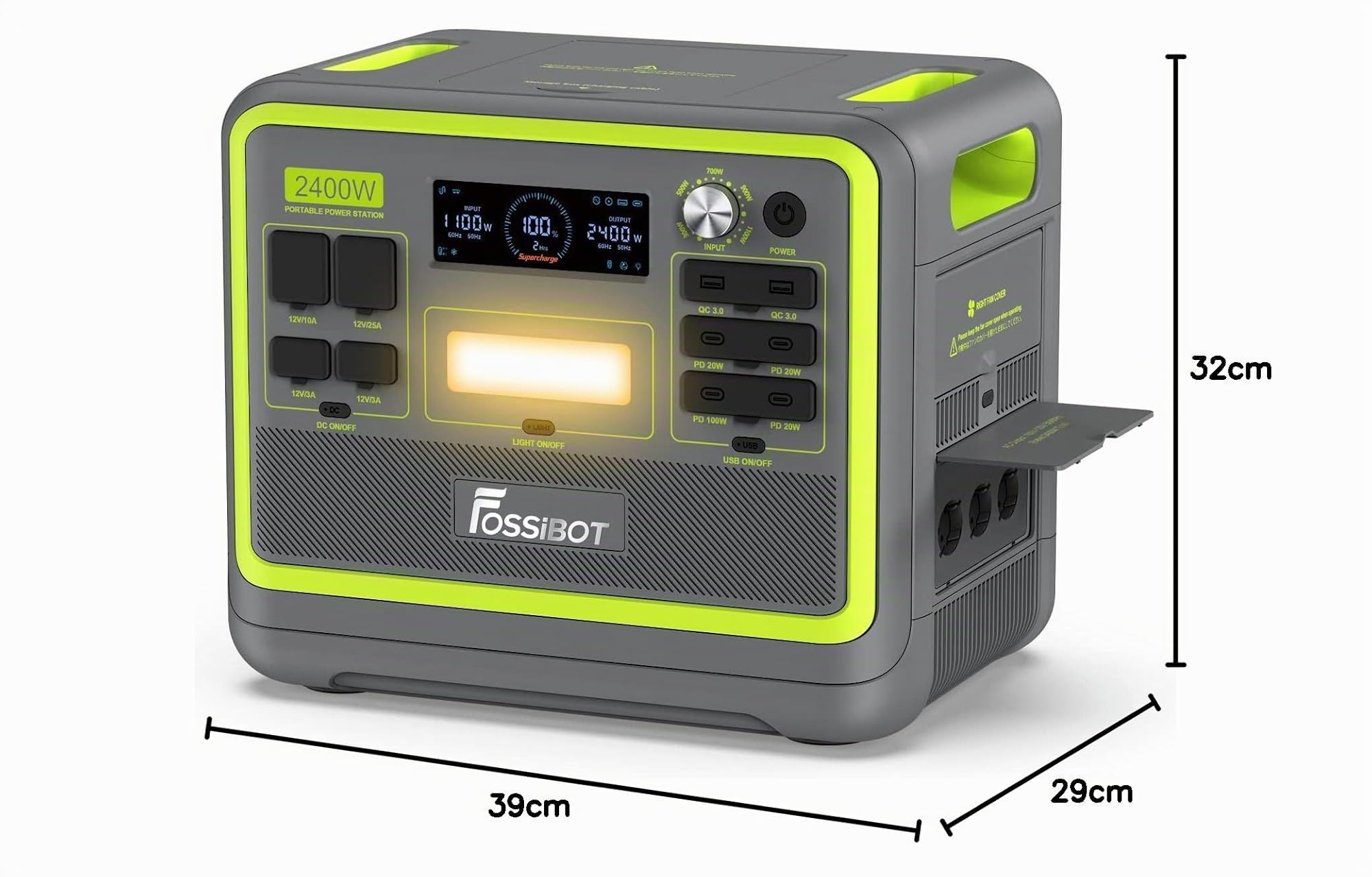 FOSSiBOT F2400 Lifepo4 Générateur solaire portable 2048 Wh 2400 W (crête 4800 W) 230 V 3 CA Sortie 230 V 3 AC Charge super rapide pour groupe électrogène de secours, alimentation domestique, camping