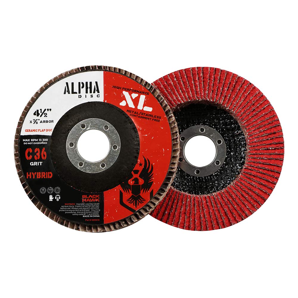 BHA Alpha Disc High Density Ceramic Flap Discs Jumbo Grinding Wheels XL, 4.5" x 7/8" - 5 Pack (60 Grit)