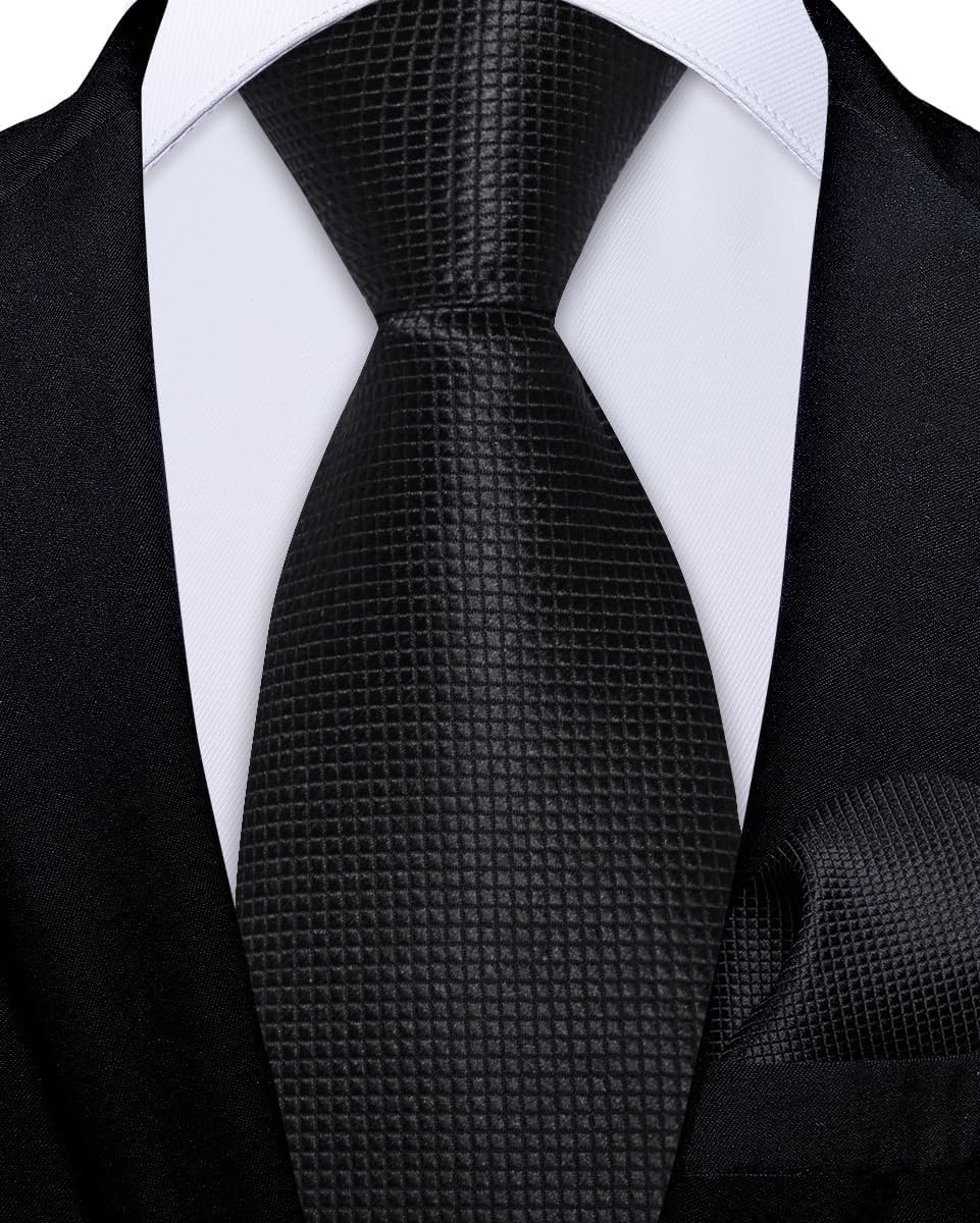 DiBanGu Boys Pre-tied Neckties and Pocket Square Set Adjustable Strap Tie for Kids Wedding Party Graduation School Uniforms, Deep Black - Image 2