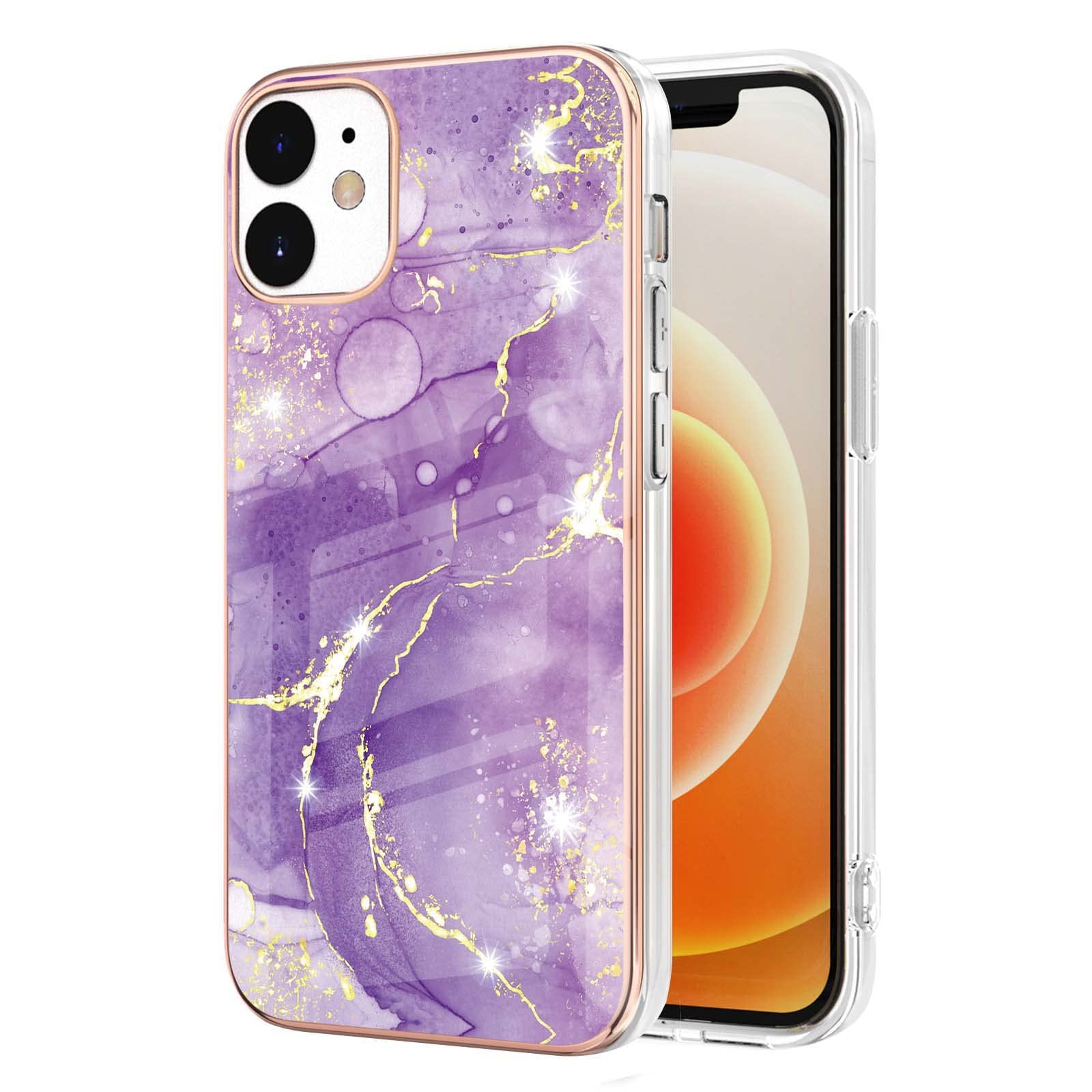 Custodia IPhone 12 Sottile Con Design Marmo - Cover TPU Antiurdo Trasparente E Leggera - Viola - 5