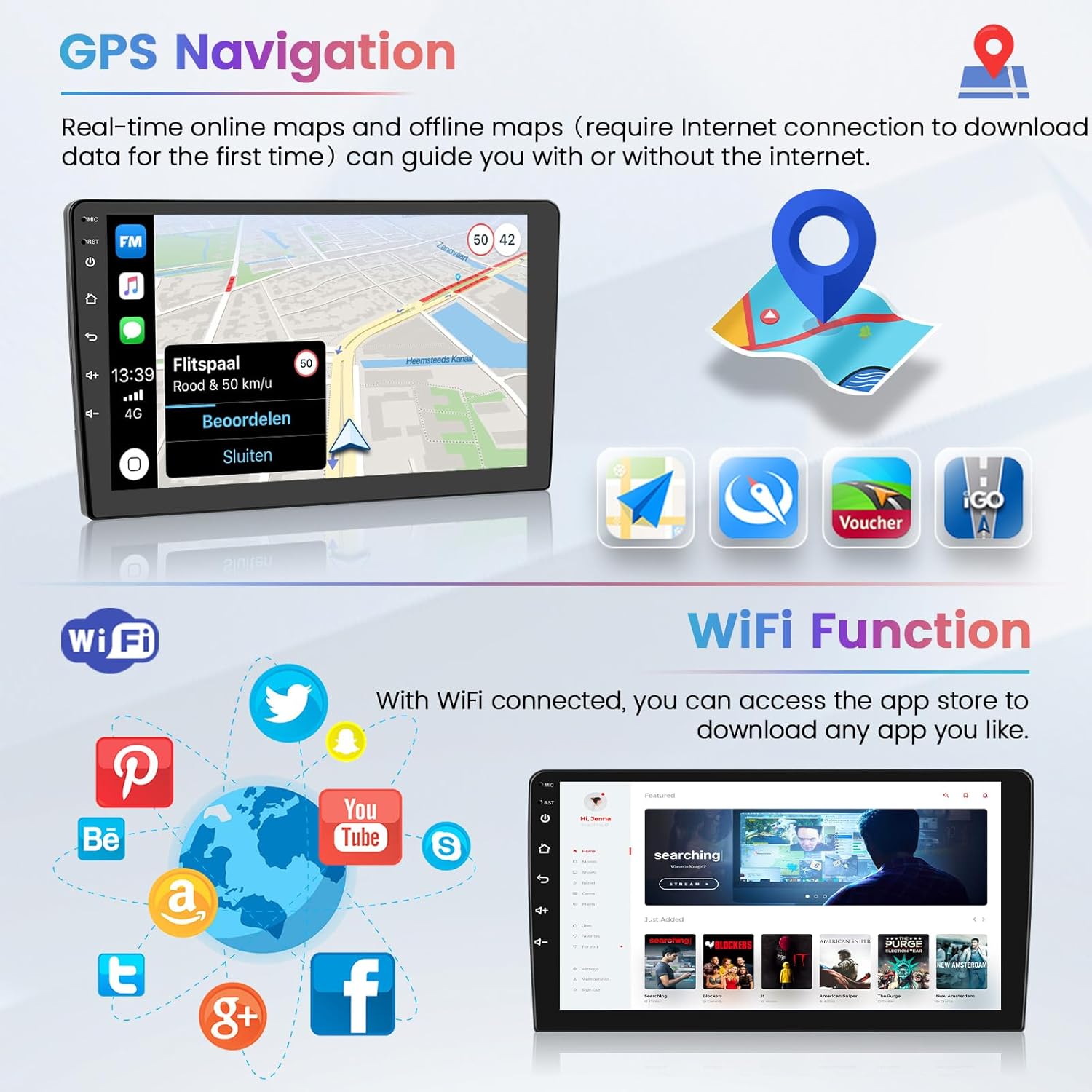5G WiFi 64GB for Toyota RAV4 2007-2011 Android Car Stereo, 9 Inch Touchscreen Car Radio with Carplay Android Auto HiFi GPS Bluetooth Backup Camera Audio/Video Output