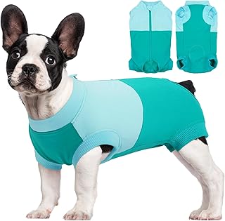 Kuoser Dog Surgery Suit with Back Zipper, Comfy Recovery Suit Male Doggie Onesie for Surgery, Post Op Protective Onesie, Soft E-Collar Alternative for Puppies, Blue XS