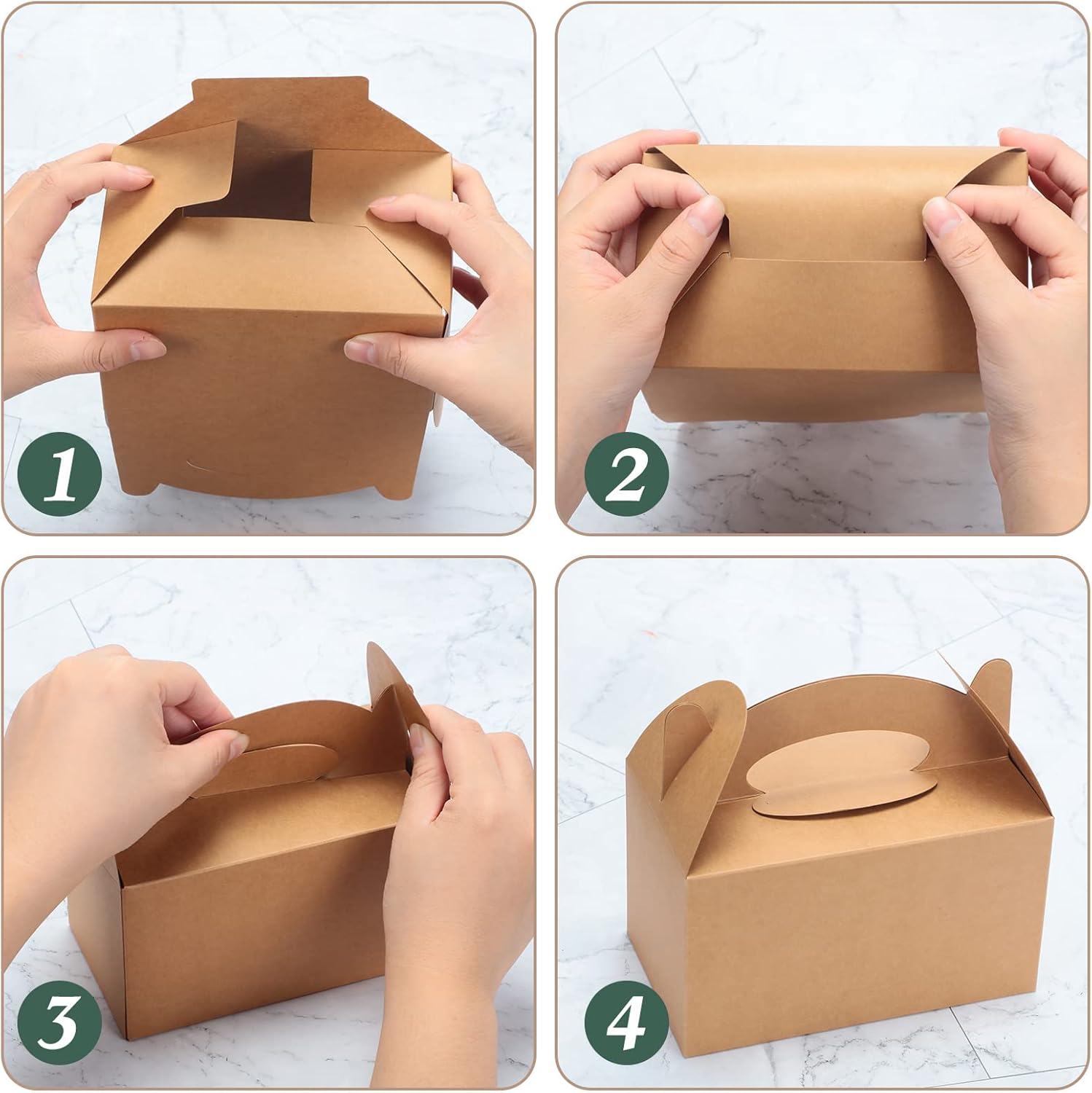 Mimorou 100 Pcs Treat Boxes Thank You Gift Party Favor Boxes Gable Kraft Paper for Cookie Dessert with Twines Tags for Present Birthday Wedding Bridal Shower 6.2 x 3.5 x 3.5 Inches (Brown)