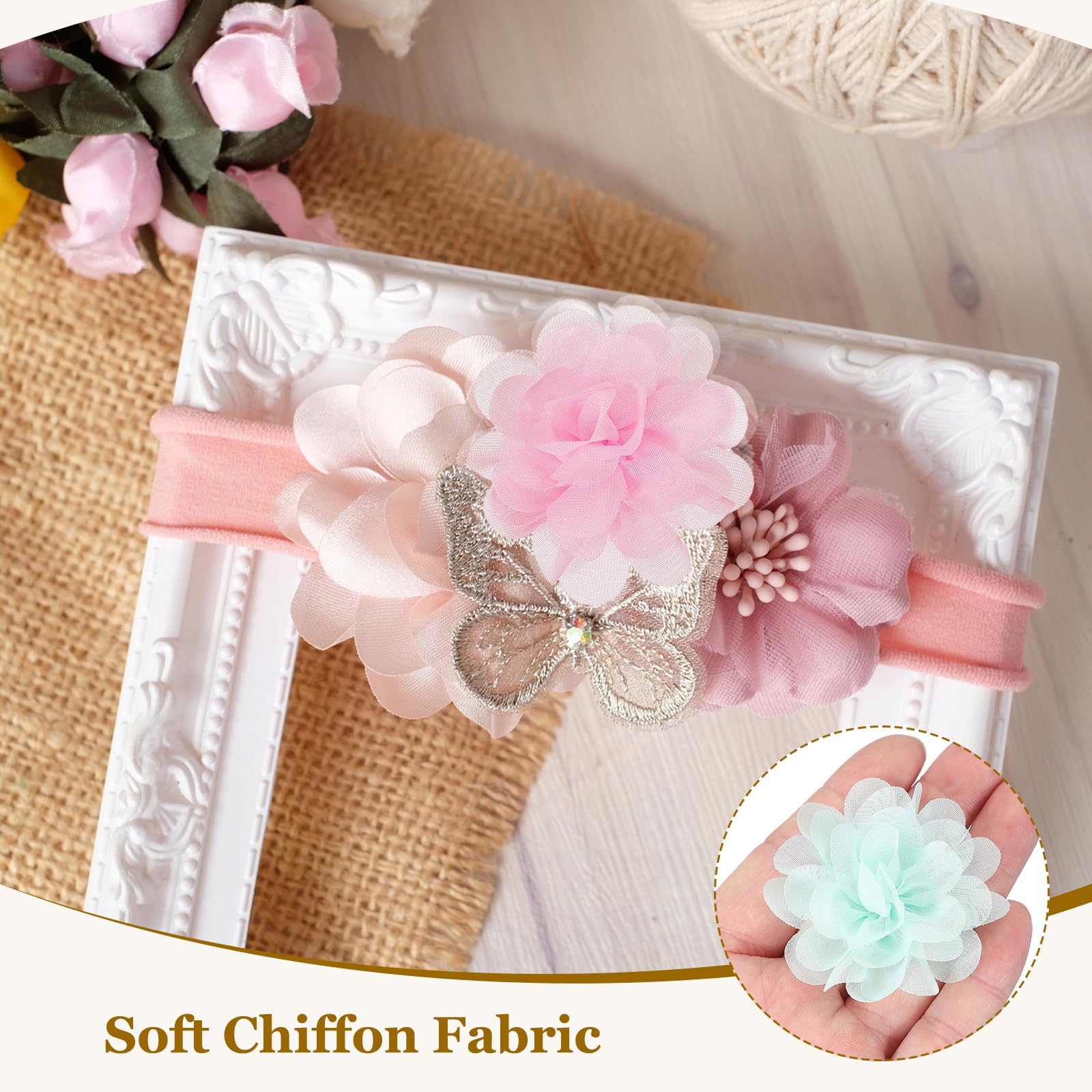 Fiori di organza con perle, 5 pezzi, fiori a due strati, fiori applicati, fiori in tessuto rosa, accessori da sposa per costumi da cucito, fiori con perline - Italia