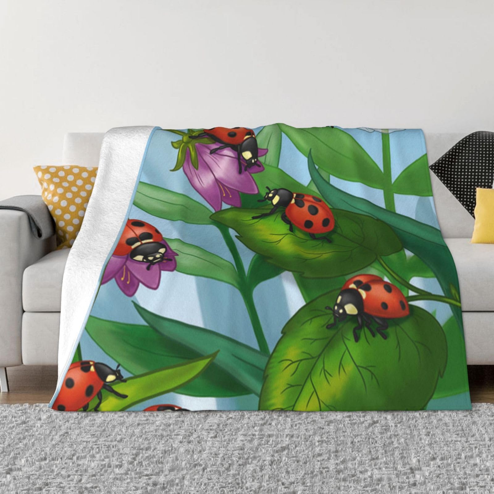 Couverture en flanelle légère et chaude imprimé coccinelle isolant thermique