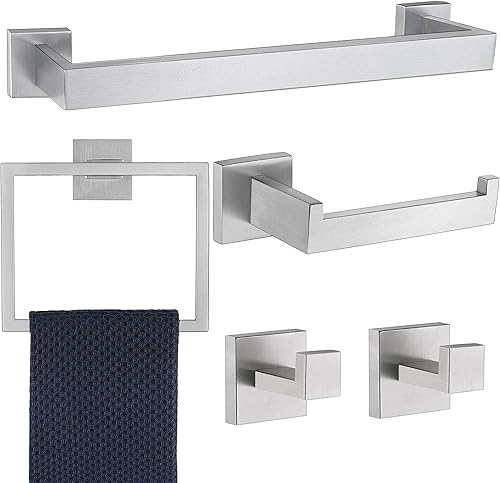Miniatura 1 de 5 Pieces Bathroom Hardware Accessories Set Brushed Nickel, 16Inch Towel Racks for Bathroom, Bathroom Towel Rack Set SUS304 Stainless Steel, Square