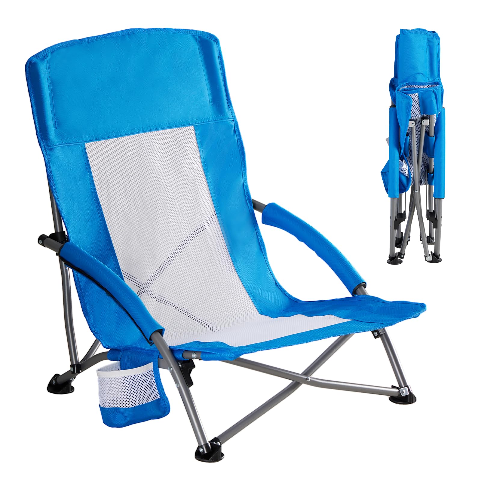 DUMOS Folding Camping Chairs, Low Profile Beach Chair, Blue