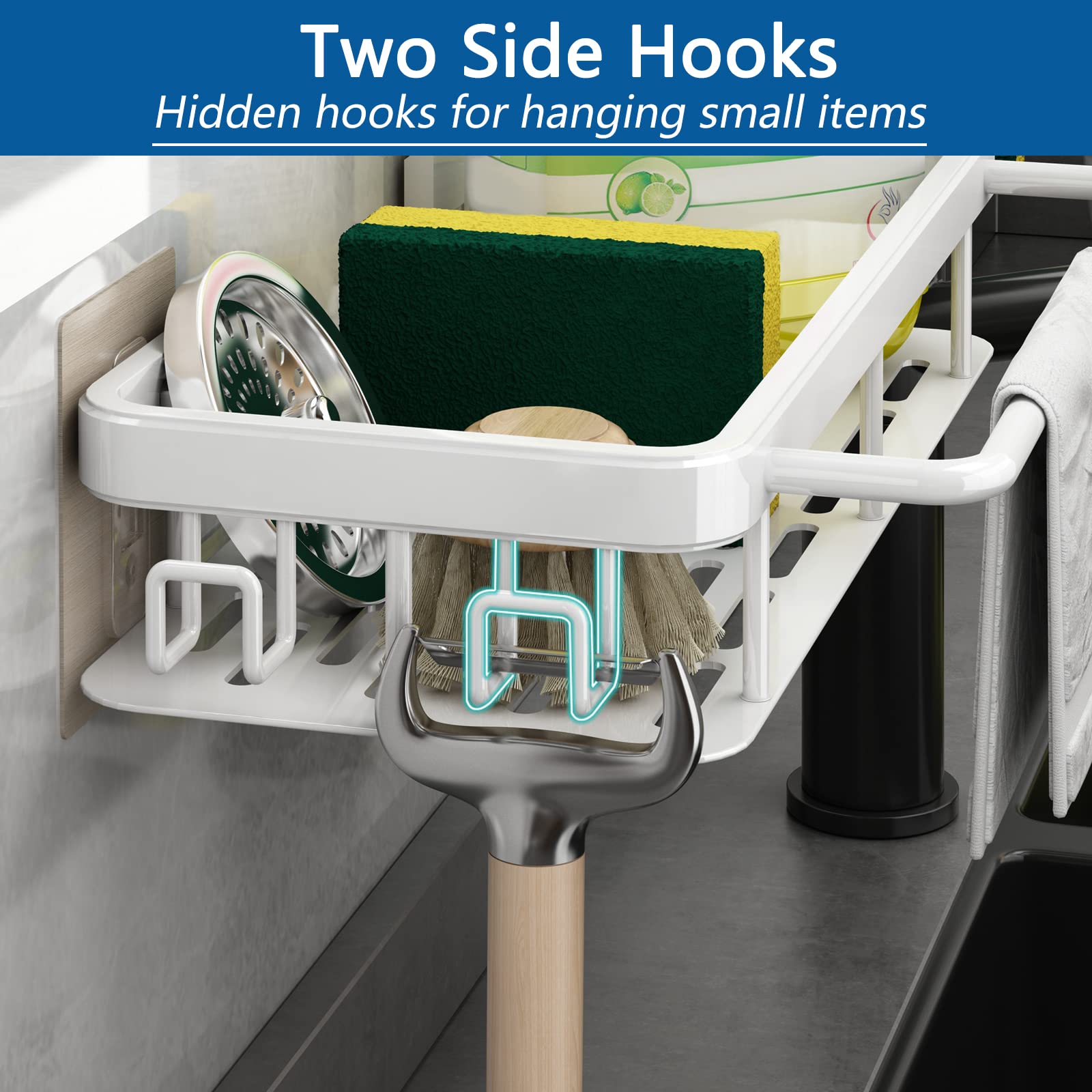 Porta Spugne Autoadesivo Per Lavello, Nero, In Acciaio Inox - Organizza Spugne, Sapone E Asciugamani Senza Forare