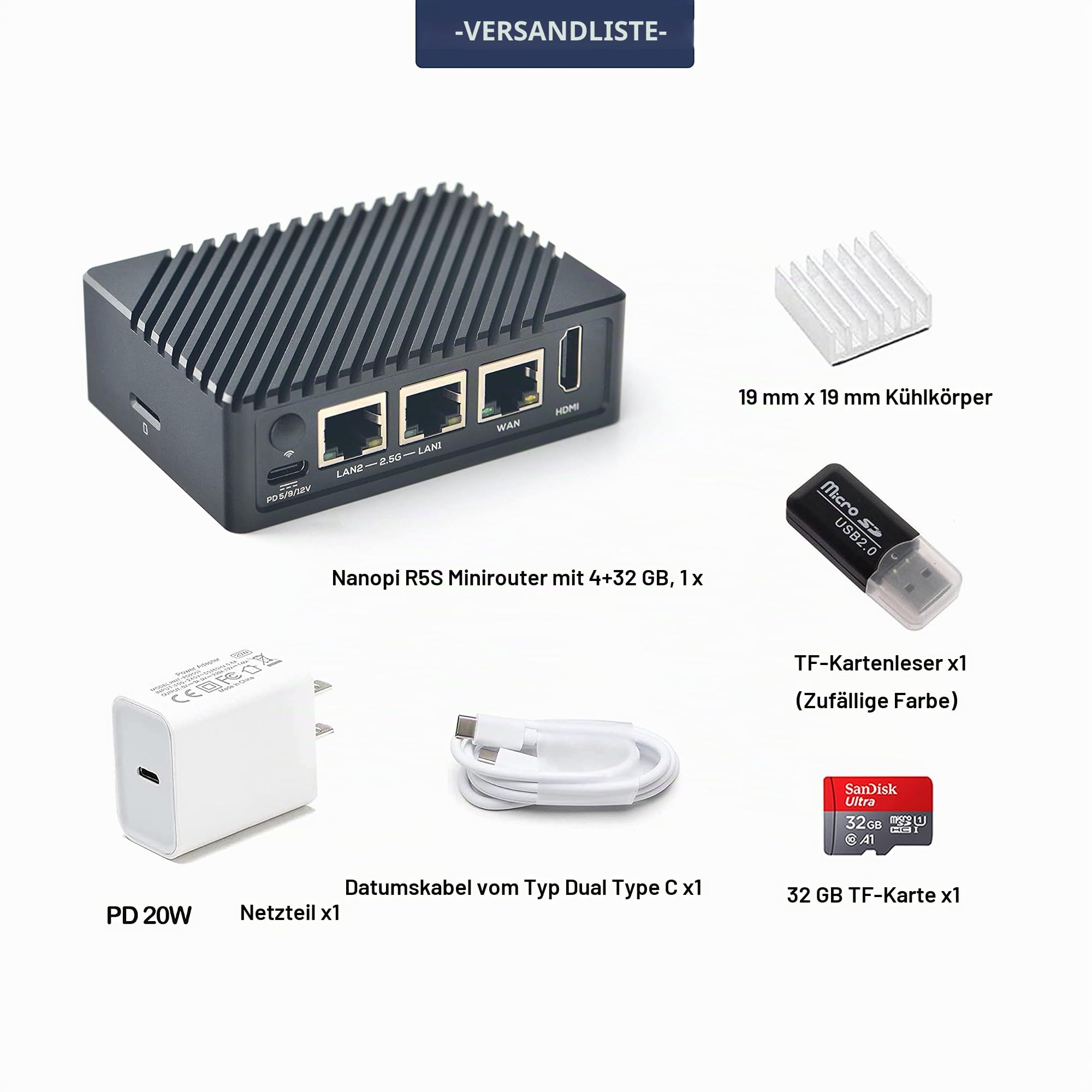 FriendlyElec Nanopi R5S Mini-Router OpenWRT mit DREI Gbit/s Ethernet-Ports LPDDR4X 4GB RAM Basierend auf RK3568 Soc für IOT NAS Smart Home Gateway Unterstützt U-Boot Linux Ubuntu (mit 20W PD Power)