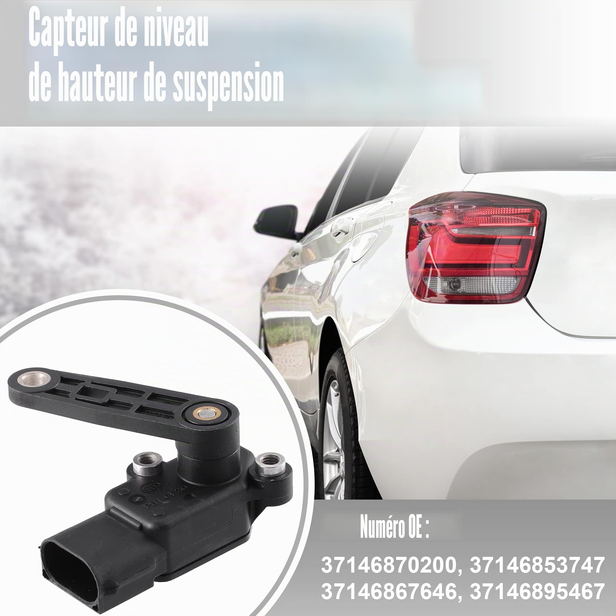 X AUTOHAUX Capteur De Hauteur De Suspension Pour BMW X5 14-22 1pc | Plastique, Métal, Noir, 7.2x3.5x3.4cm, OE 37146870200, 3 Broches, Av/Ar G/D, Pour BMW i3s 18-20, i8 14-20, X1-X7 16-22