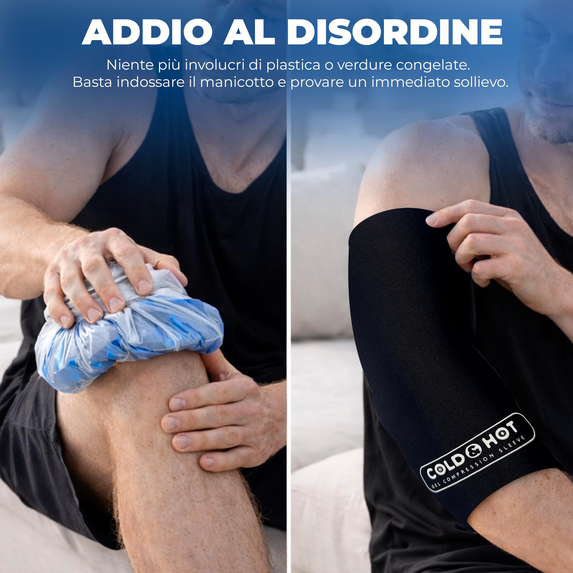 Set di 2 maniche compressive in gel freddo/caldo - Taglie M 33–40cm - Impacco Freddo/Caldo Indossabile 360° Slip-On - Ice Cold Sleeve - Per polso, gomito, braccio, caviglia, ginocchio