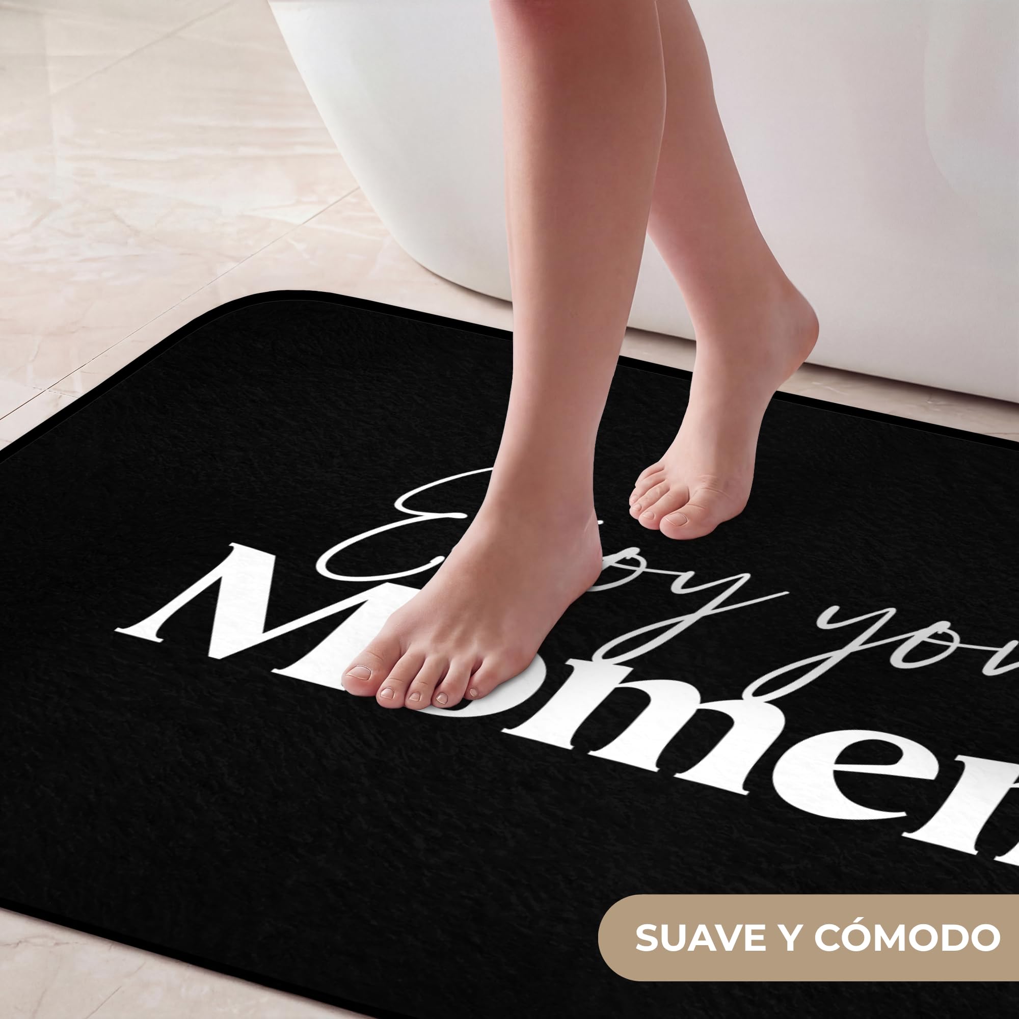 Alfombra Baño Rectangular 90x60 cm Decoracion Bathroom Mat Non Slip Shower Lavable Antideslizante Alfombrilla Tapete Banheiro Citas - Disfruta de tu Momento - Proverbio - Negro