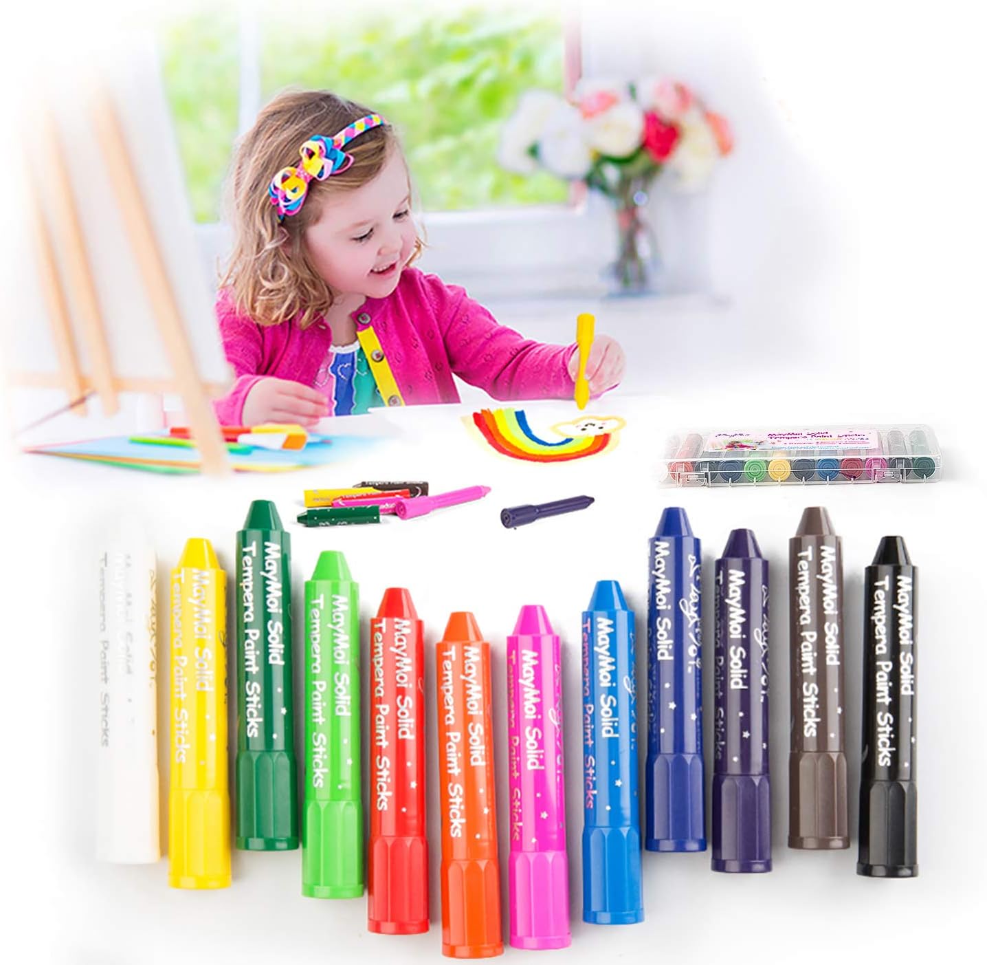 Tempera Paint Sticks, Washable Paint Sticks for Kids, Quick Drying & No Mess, Non-Toxic, Best Art Birthday Gifts for Kids (12 Colors)