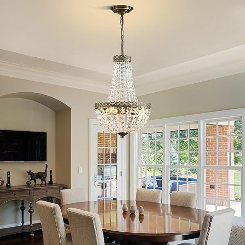 Miniatura 5 de 4 luces estilo imperio francés, mini lámpara de cristal para casa de campo, con acabado de bronce, lámpara de techo para comedor, dormitorio,