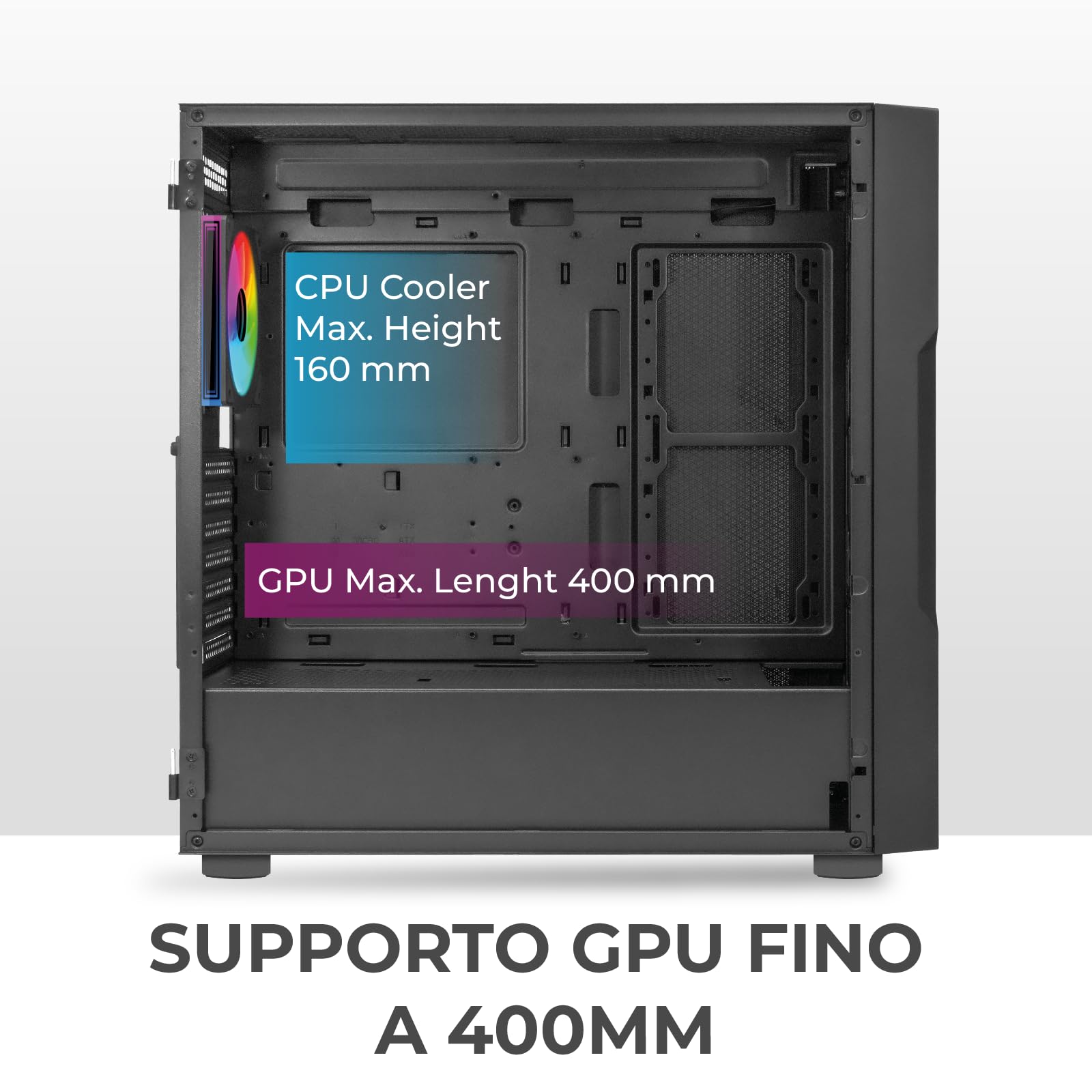 Noua Smash SK100, obudowa PC do gier ARGB Mid-Tower E-ATX, 4 wentylatory PWM ARGB 120 mm, obsługuje grzejniki 360 mm, panel przedni i panel boczny ze szkła hartowanego