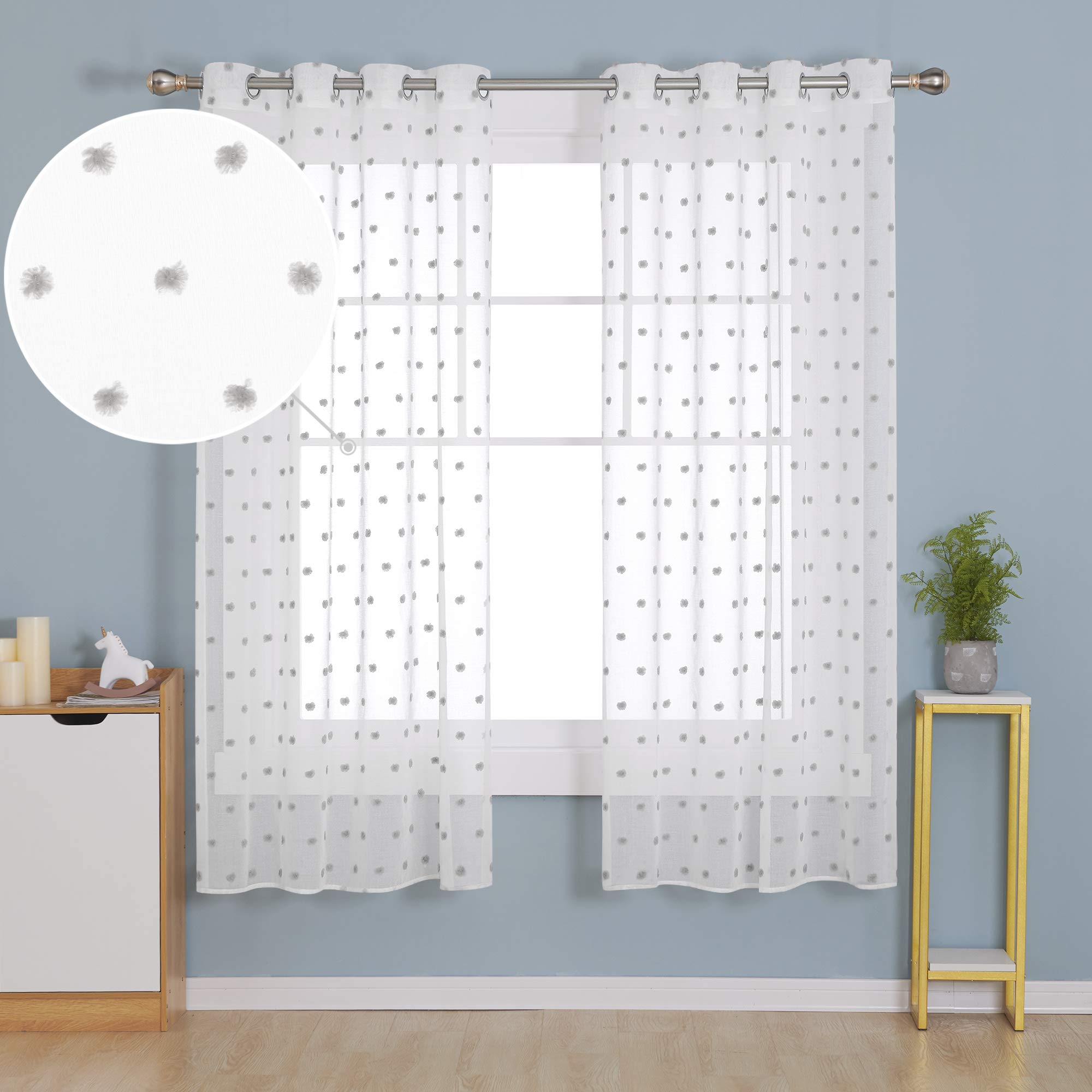 Deconovo Girls Bobble-Grey Eyelet Net Curtains Jacqued Clouds Voile Curtains Semi Transparent Kis Voile Curtains 55 X 72 Drop Inch Grey 2 Panels