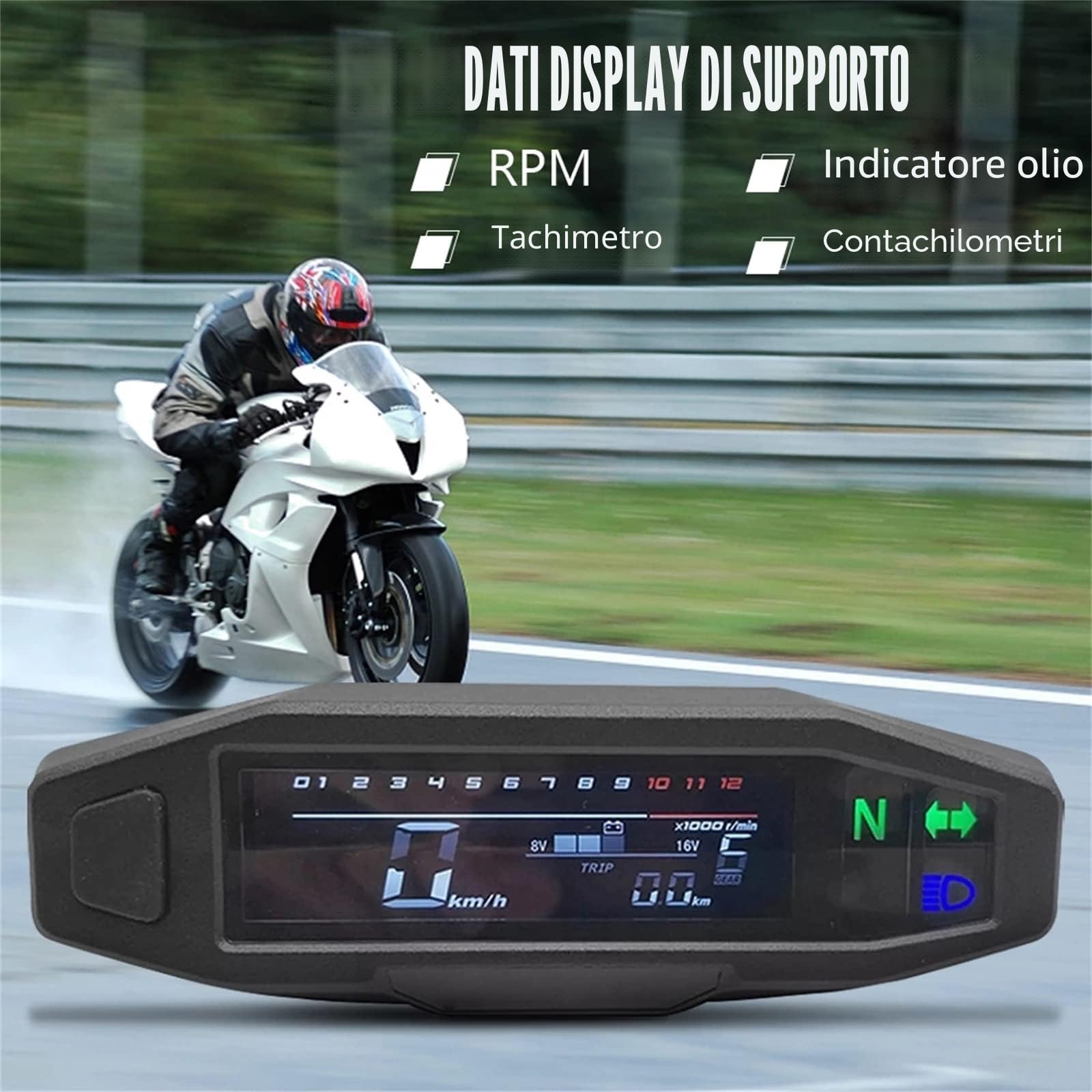 KAOLALI Tachimetro Digitale Universale Moto Tachimetro Digitale con Display LCD Carburatore Contatore Chilometri con Sensore