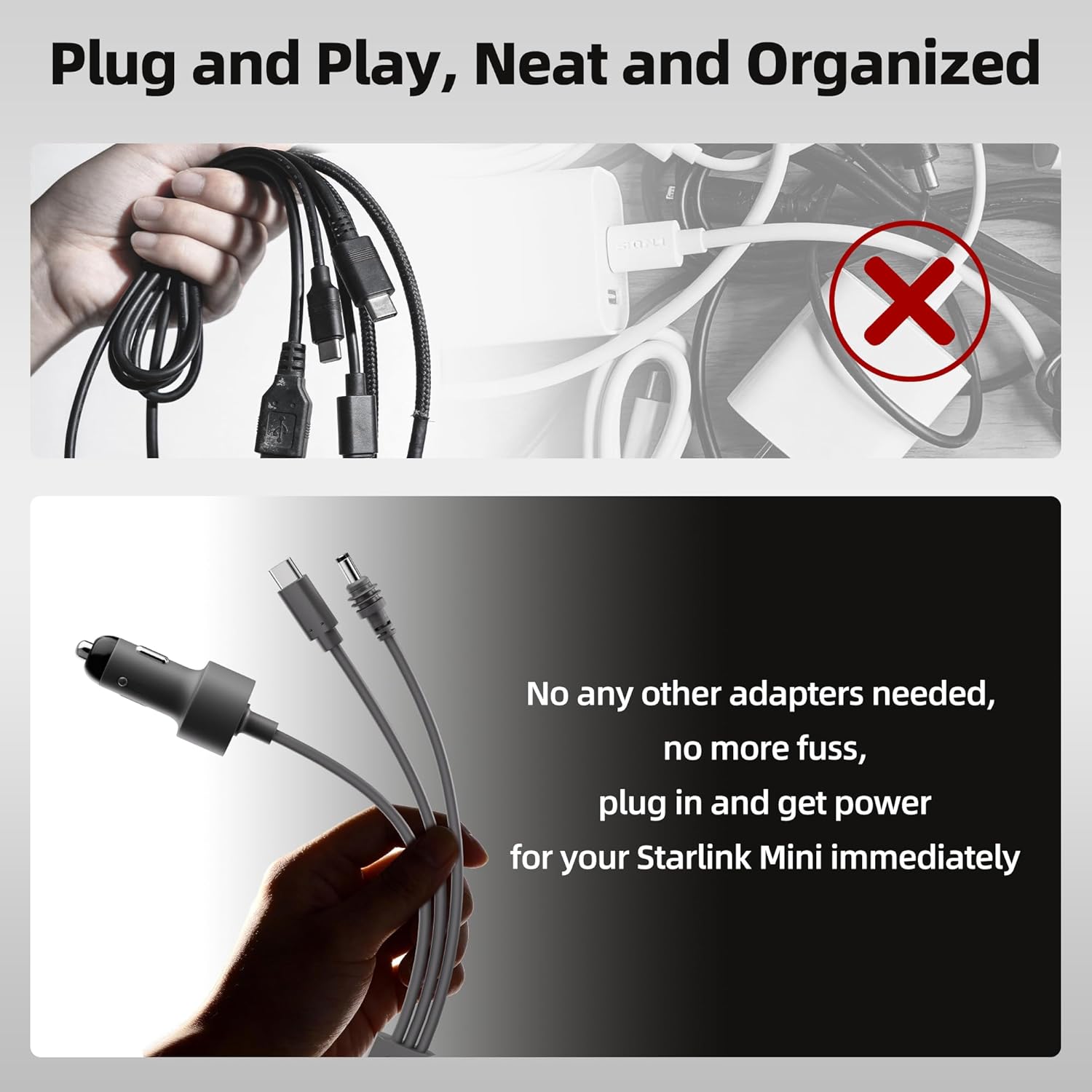 Starlink Mini 3 in 1 Power Cable 32.8FT with Booster, 100W+ USB C 12-24V Cigarette Lighter Plug and DC Power Cable Cord for Starlink Mini, Steady 18V Output Plug and Play 10M