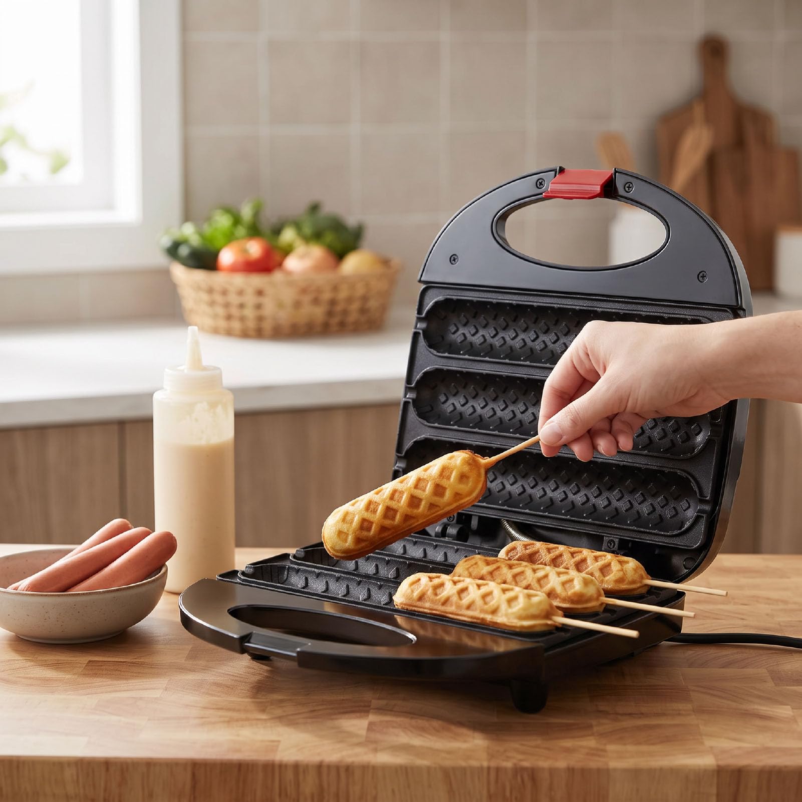 AMONIDA Corn Dog Maker 750 W Antiaderente 6 IN 1 Riscaldamento Efficiente