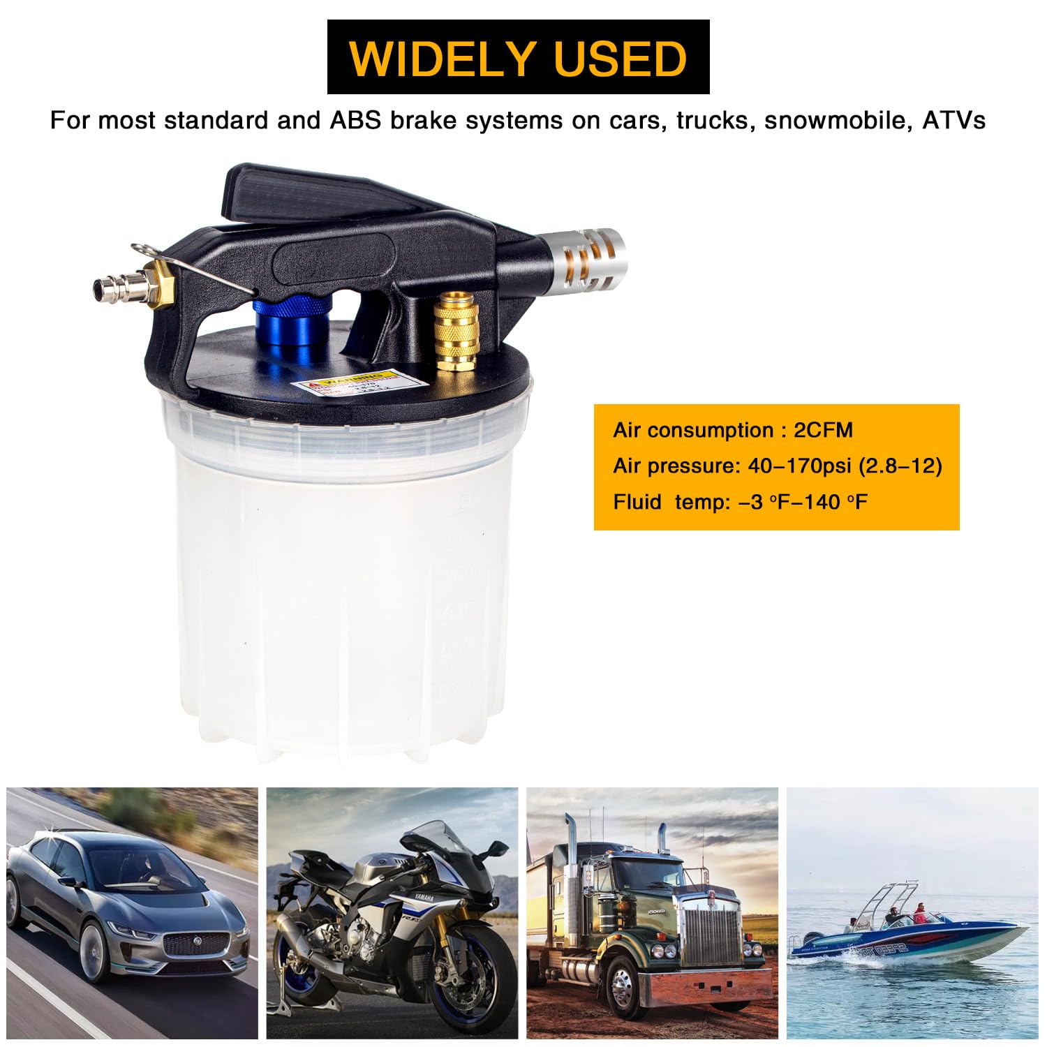 EWK Kit Spurgo Freni Pneumatico 23 Pezzi – Pompa Sottovuoto Da 2L Con Bottiglia Recupero 1L Per Auto, Moto E ABS