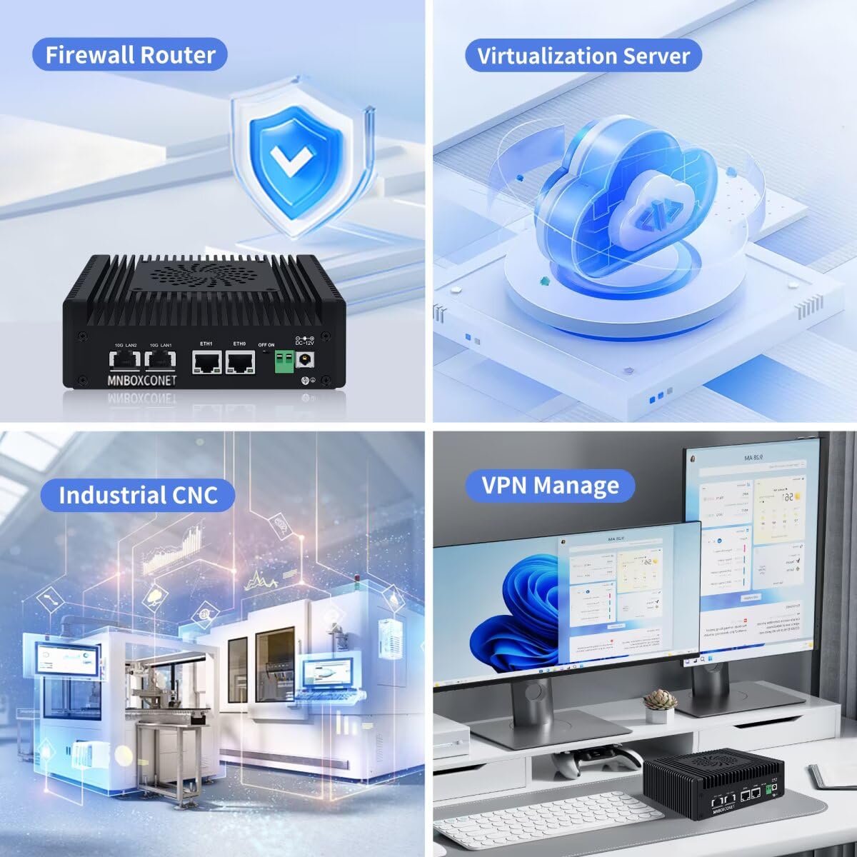 S7 Mini PC N150 2x10gbe RJ45, Firewall Appliance Micro Büro Hardware, DDR5 8GB RAM 128GB SSD, 2xi226V 2.5Gbit LAN, USB C, TF Card Slot, SPK/MIC, Unterstützung Router OS