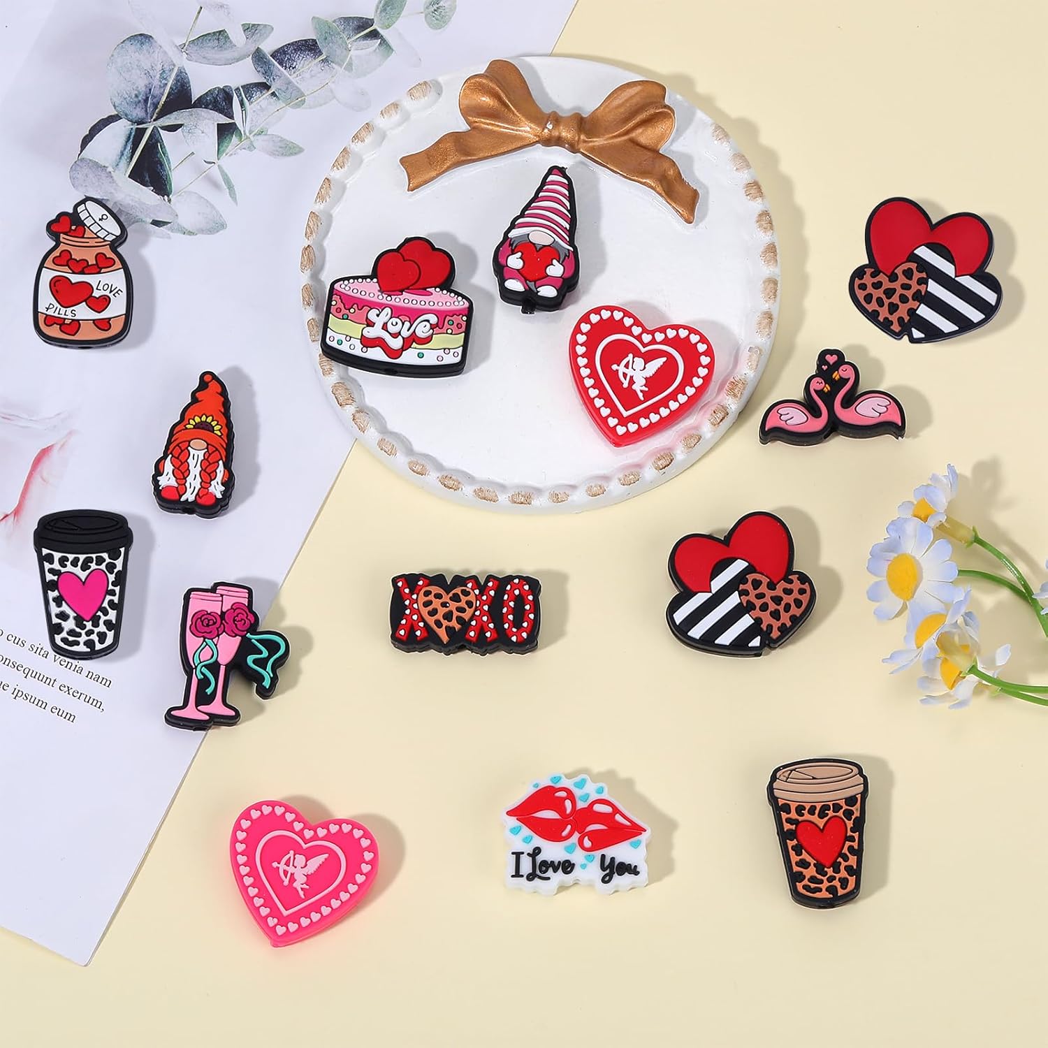 14 pcs Silicone Focal Beads Bulk Valentine's Day Silicone Beads Funny Silicone Beads for Shaped Pens Beads Used for DIY to Make Various Handicrafts Beaded Pen Lanyards Etc(Valentine's Day) - Image 3