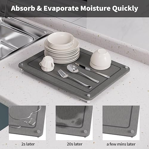 Miniatura 10 de Piedra para secar platos, tapete de secado de platos de piedra absorbente de agua para encimera de cocina, almohadilla antideslizante para secar