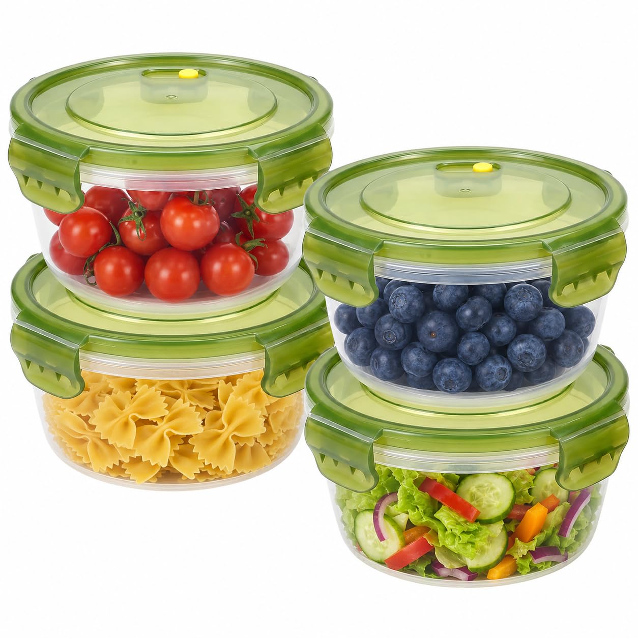 CECOMBINE 4 PCS 950ml Round Food Containers with Lids, Round Food Storage Bowls with Vent Hole in Lid, Leakproof Stackable Snack Boxes for Meal Prep, Lunch, Fruit, Kitchen Storage & Travel, Green