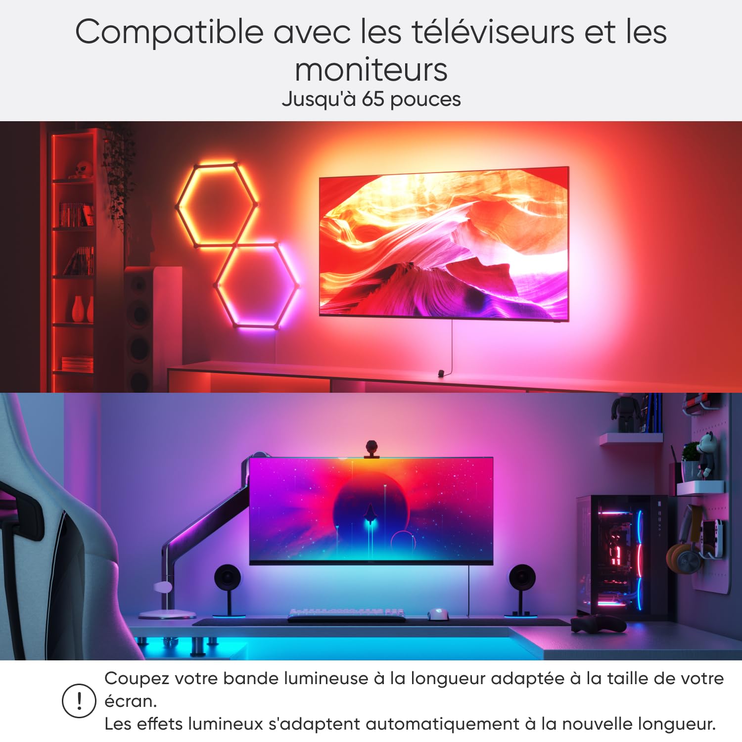 Nanoleaf Kit 4D Screen Mirror + Kit Lightstrip pour téléviseurs et écrans jusqu'à 65"/165 cm - Ruban LED RGBW connecté + Caméra, Thread & Wifi, Compatible Amazon Alexa Google Home Apple