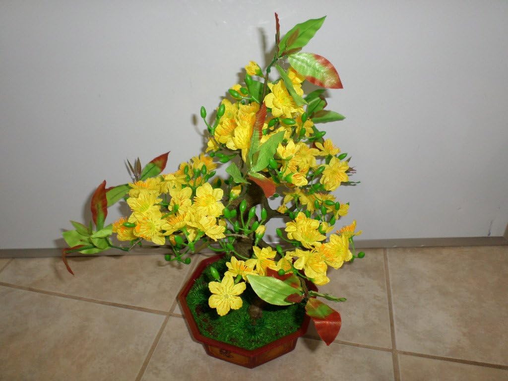 MADE IN VIETNAM Plastic Yellow Apricot Bonsai Tree 21 Inch Tall
