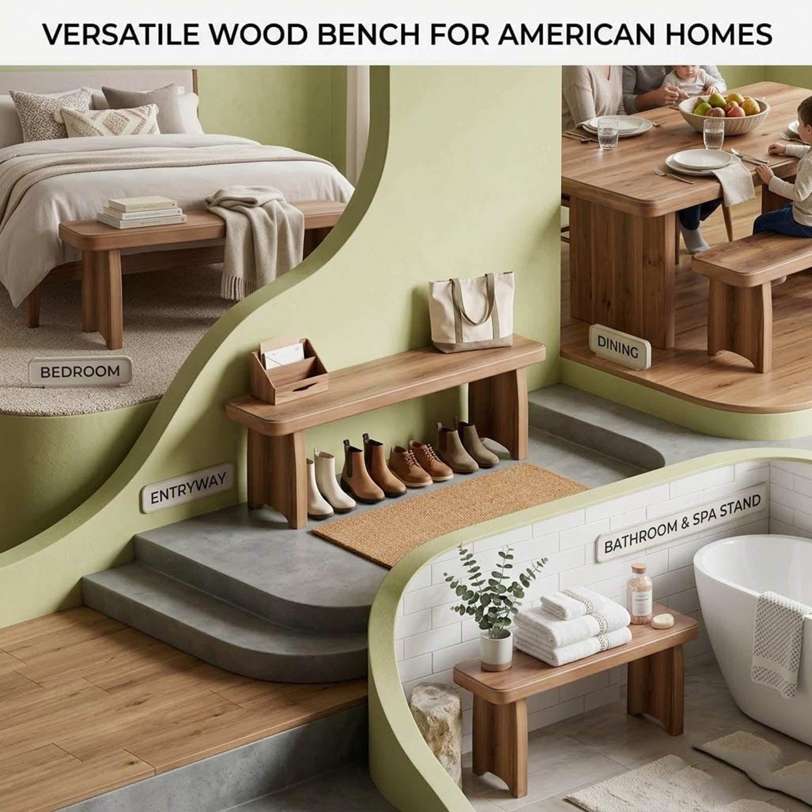Banco de Comedor Madera 60-150cm, Banco para Entrada Dormitorio Baño Mueble Recibidor, Banco for el Extremo de la Cama del Dormitorio, Banco de Cocina sin Respaldo(L150xW20xH15cm)