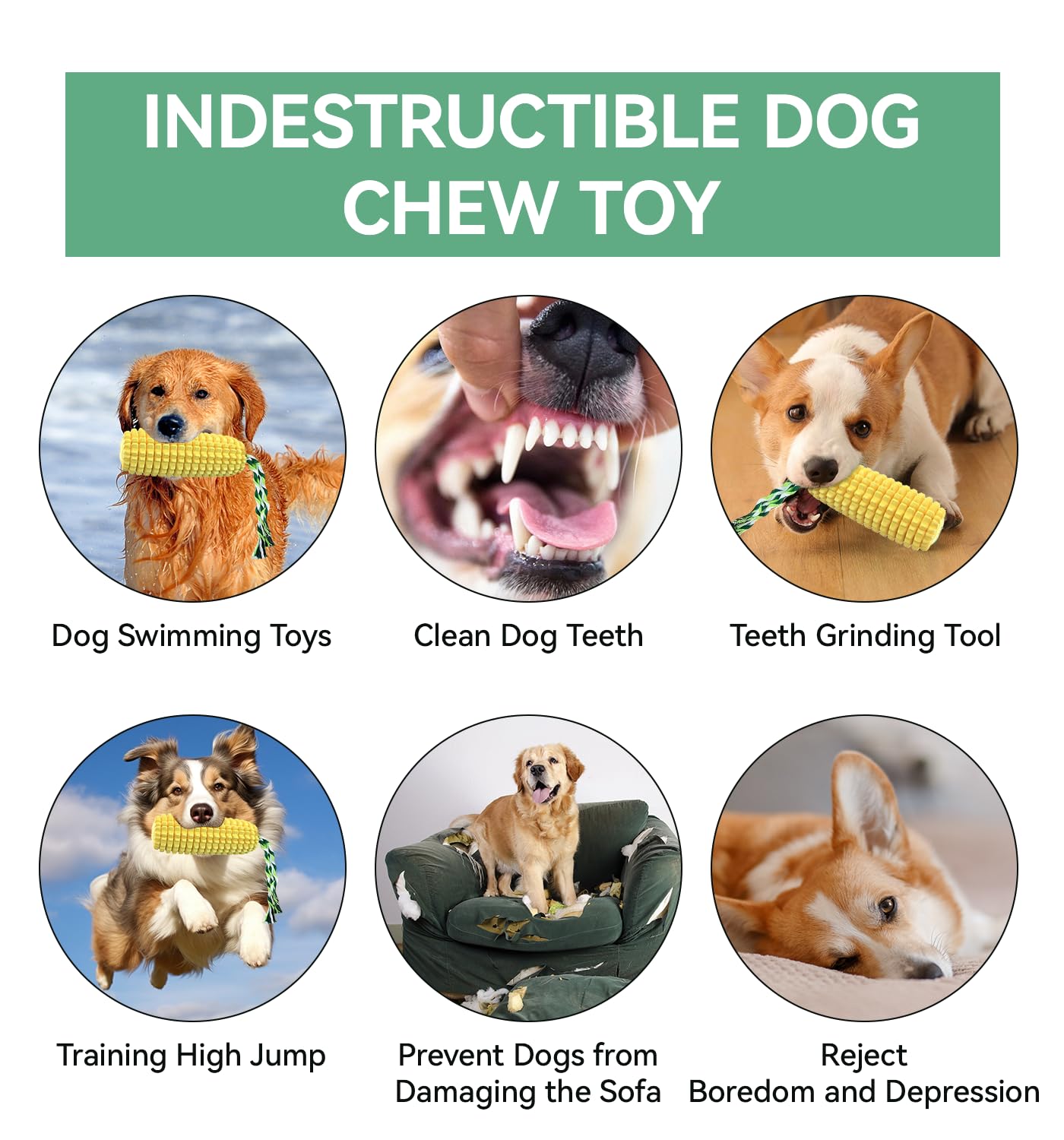 Juguete indestructible para perros de maíz de 16 x 6 x 6 cm, juguetes duraderos para masticadores agresivos, juguetes chirriantes de goma para perros, juguetes de dentición para cachorros,