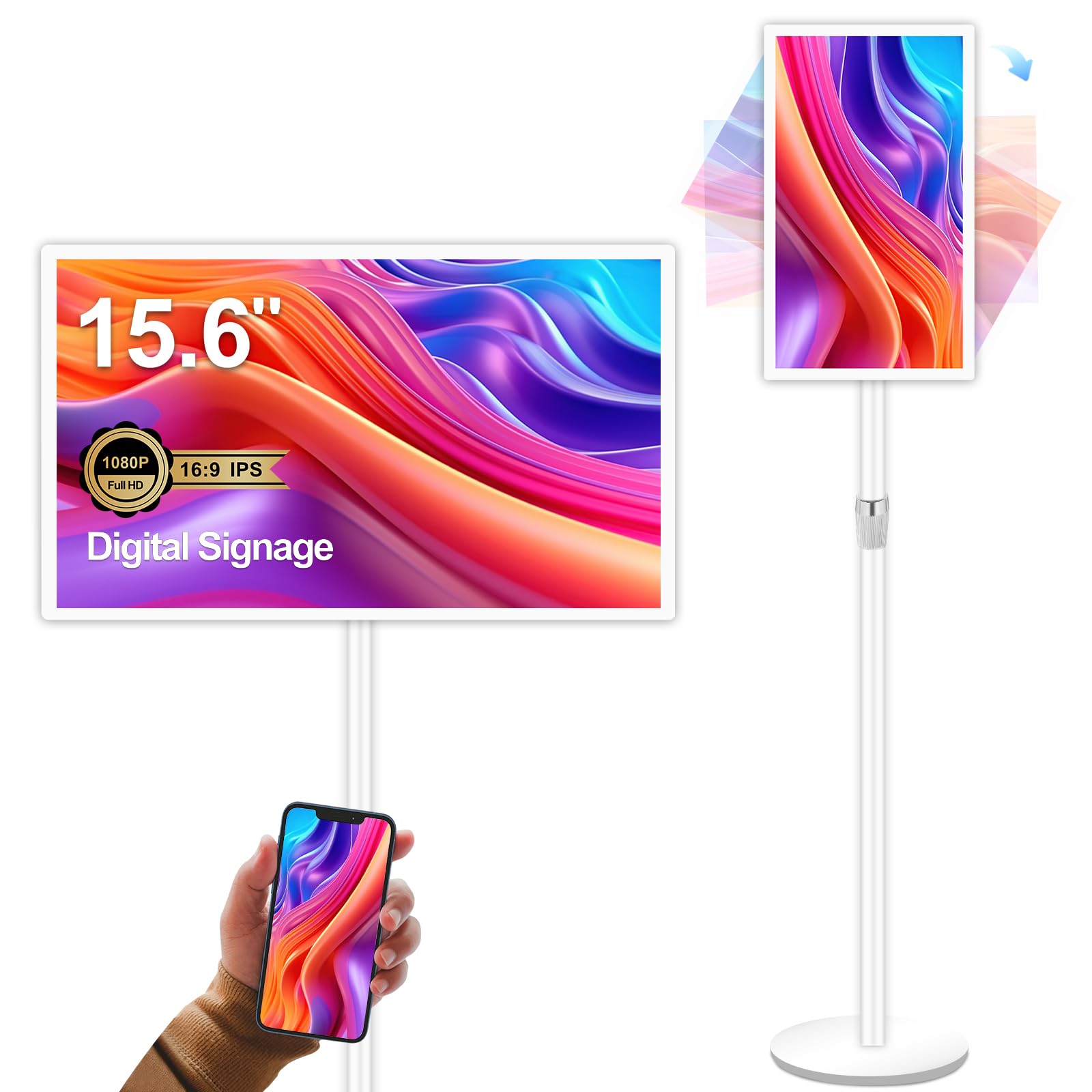 15.6" Digital Signage Display 10000 mAh Capacitive Touch Screen Advertising Display with Wireless Screen Mirroring, All in One LCD Screen HDMI-in with Android 11(4+64GB)