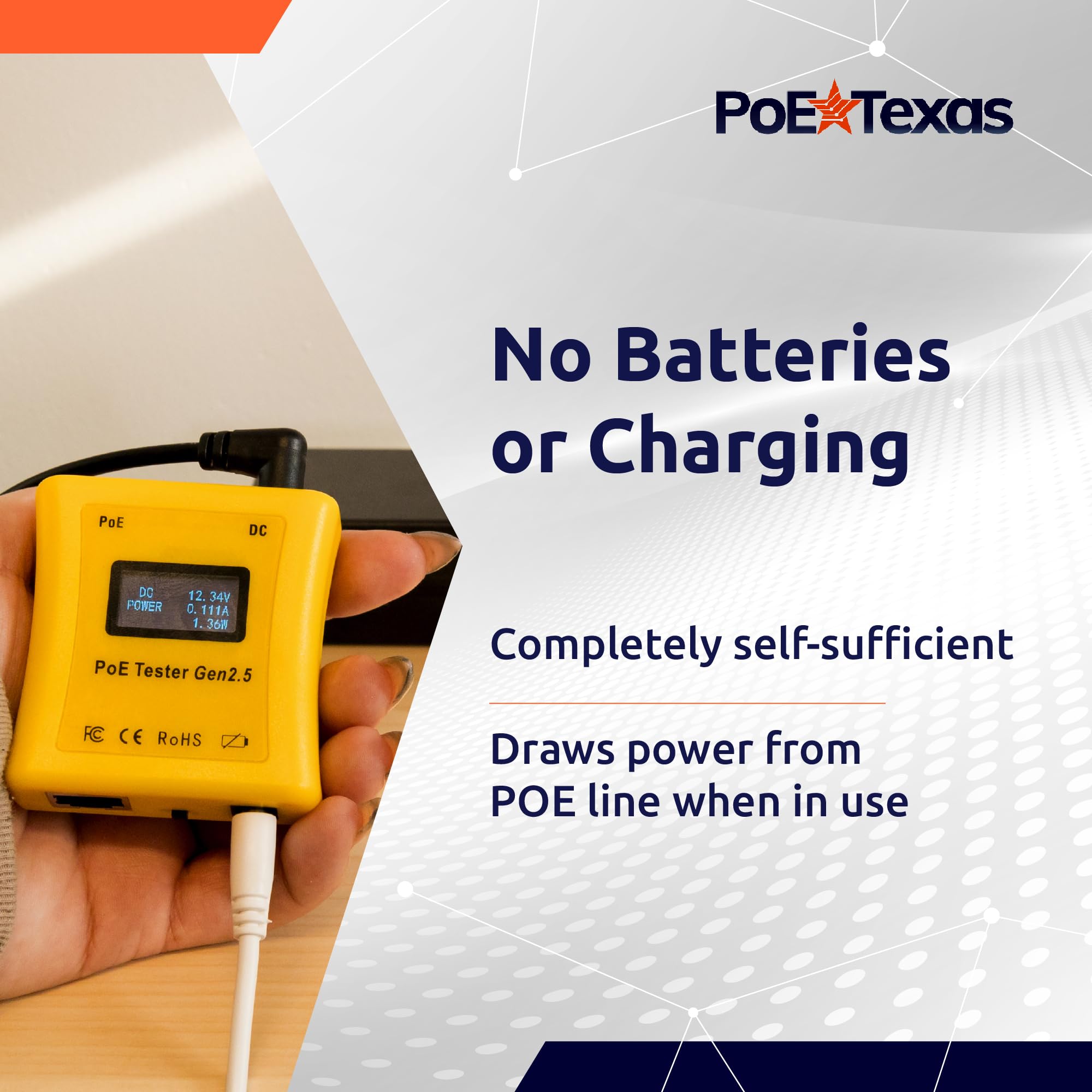 Inline Power over Ethernet Spannungs-, Strom-, Leistungsmessgerät - PoE-Tester mit Gigabit-Daten, 802.3af und 802.3at