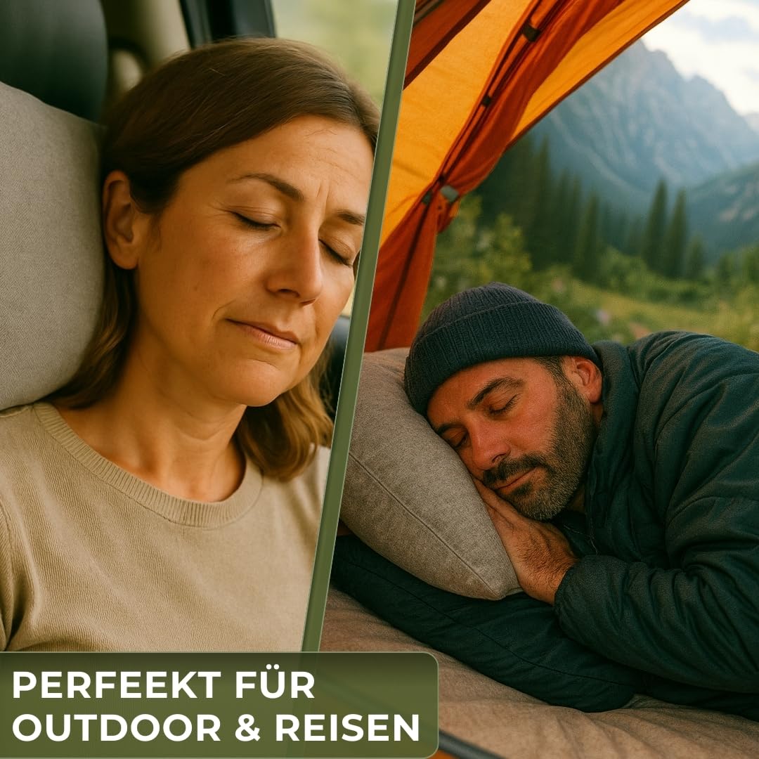 Coussin de camping et de voyage [100 % coton] Coussin en mousse à mémoire de forme ultra léger, lavable à 30 °C, petit format une fois replié, 40 x 30 cm, léger et compact pour l'extérieur